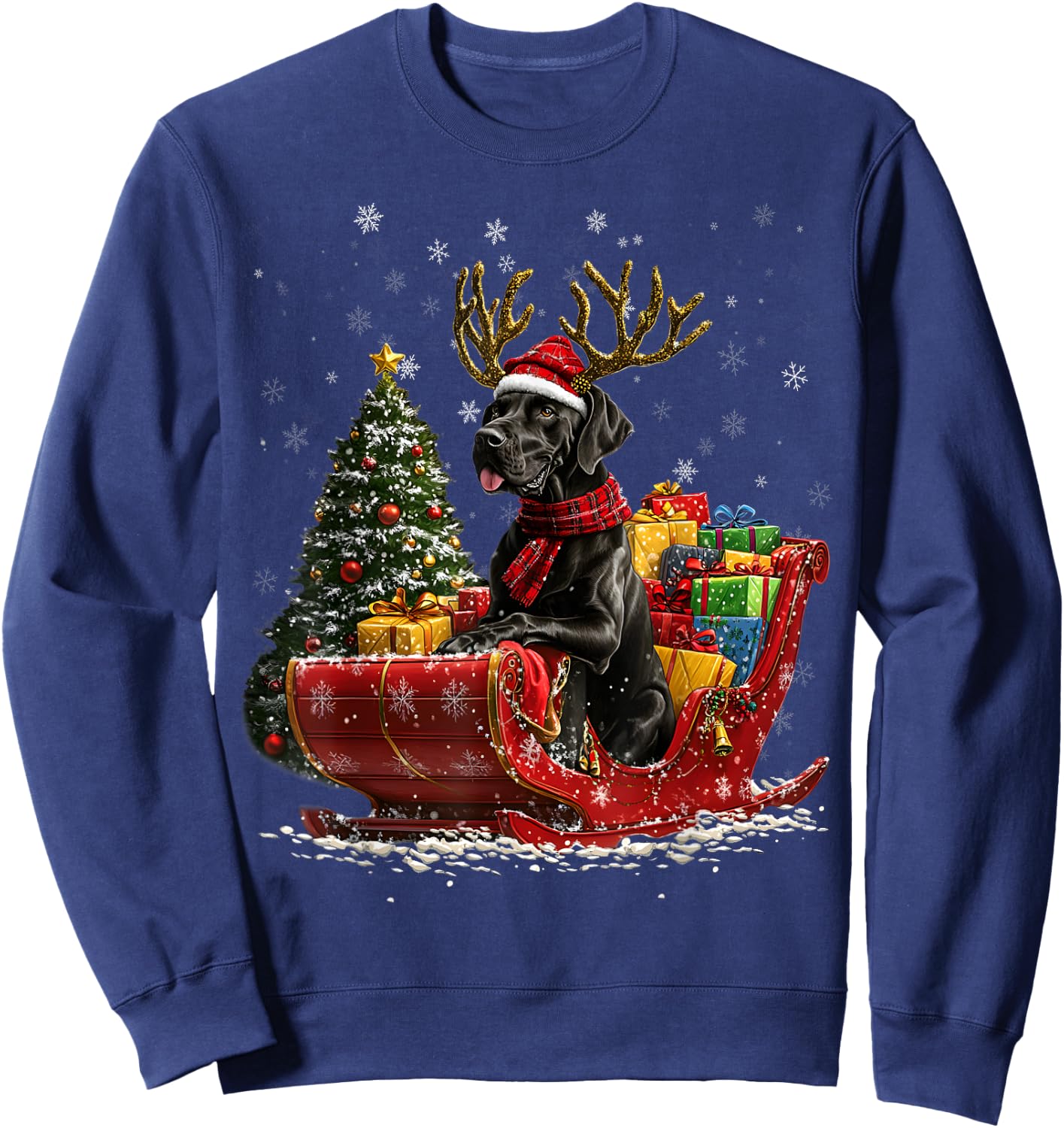 Santa Great Dane reindeer Light Christmas Sweatshirt - Sweatshirt | Navy
