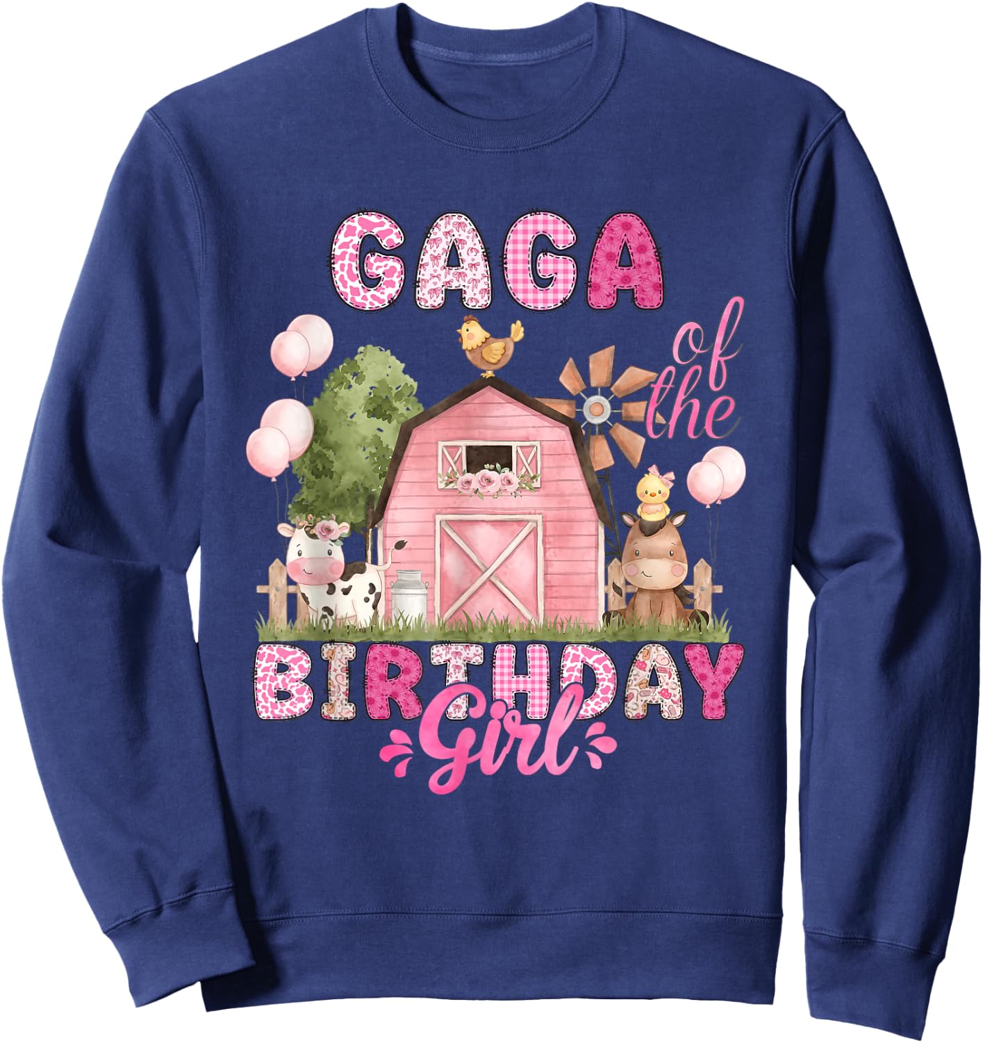 Gaga of The Birthday Girl 1St Bday Cow Farm Family Sweatshirt - Sweatshirt | Navy