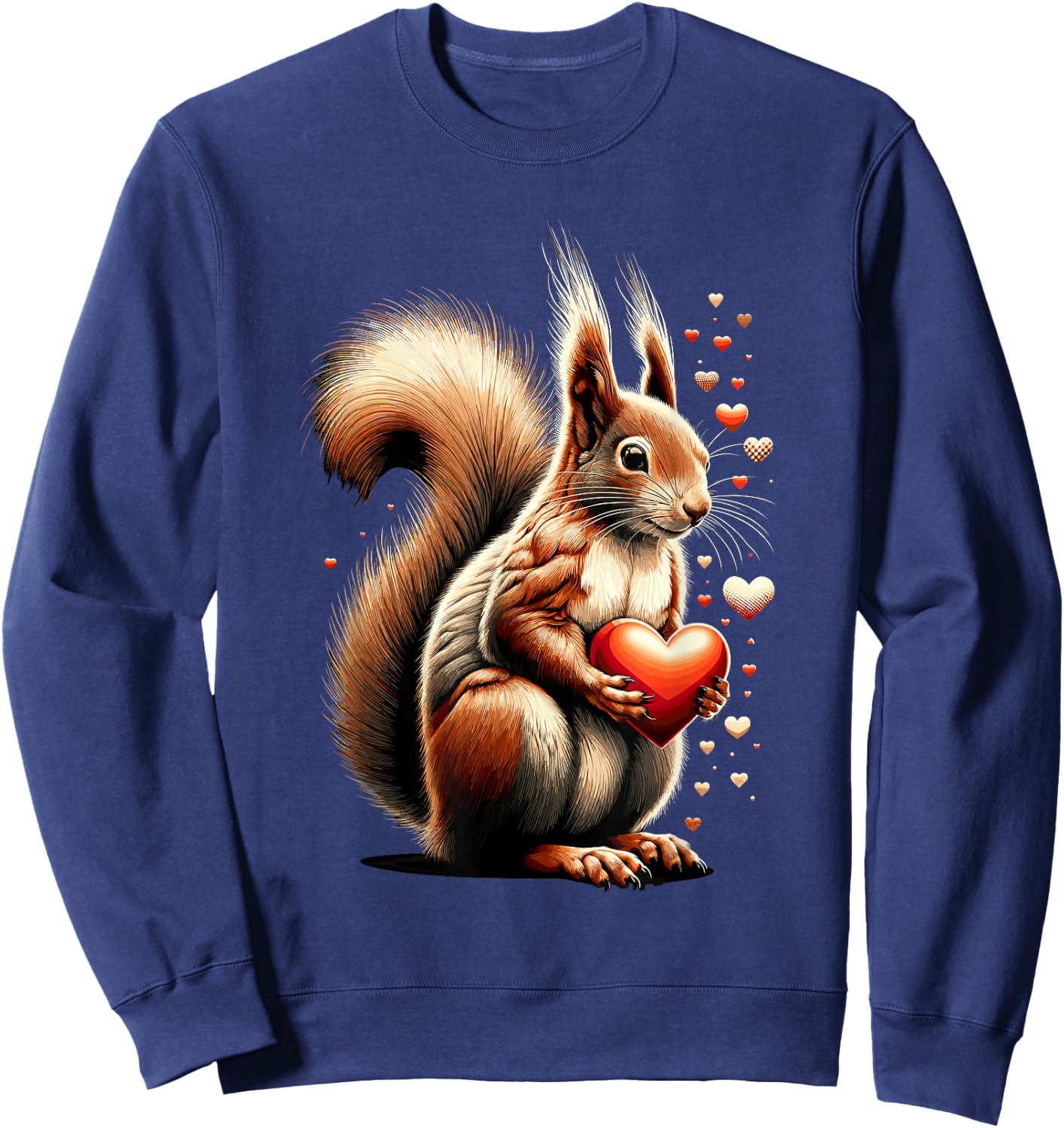 Squirrel Holding Heart Valentine's Day Cute Valentine Sweatshirt - Sweatshirt | Navy