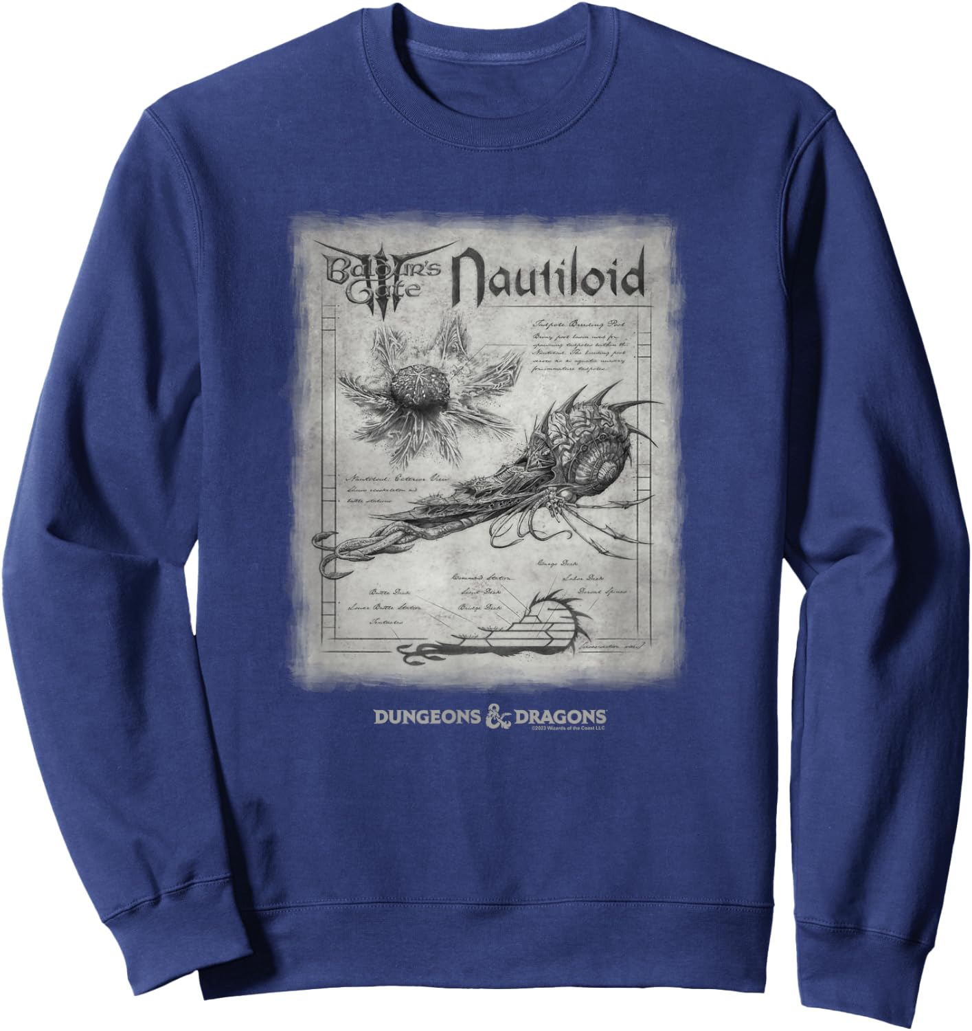 Dungeons & Dragons Baldur's Gate III Nautiloid Schematics Sweatshirt - Sweatshirt | Navy