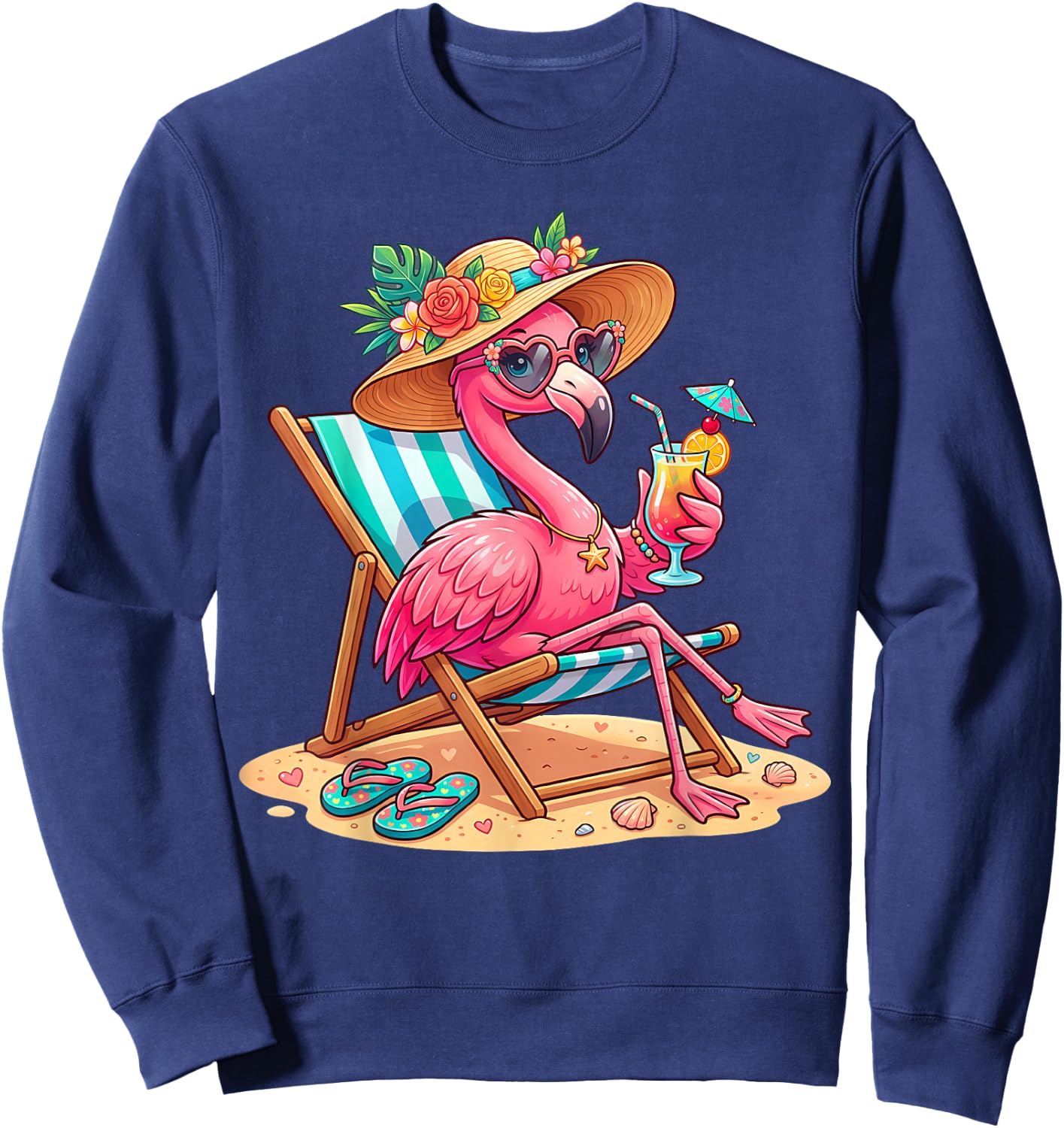 Flamingo Tree Tropical Beach Funny Flamingo Summer Sweatshirt - Sweatshirt | Navy