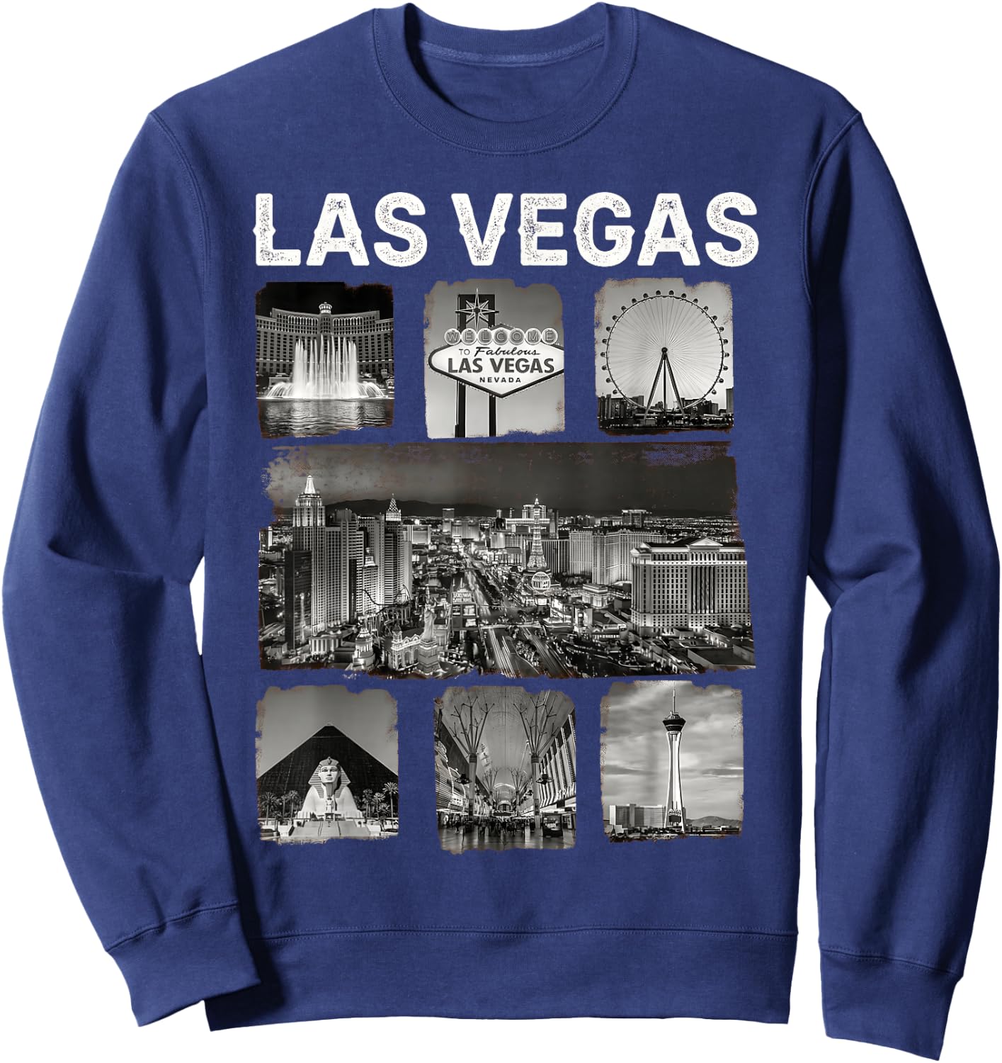 Las Vegas Nevada Iconic Landmarks Collage Sweatshirt - Sweatshirt | Navy