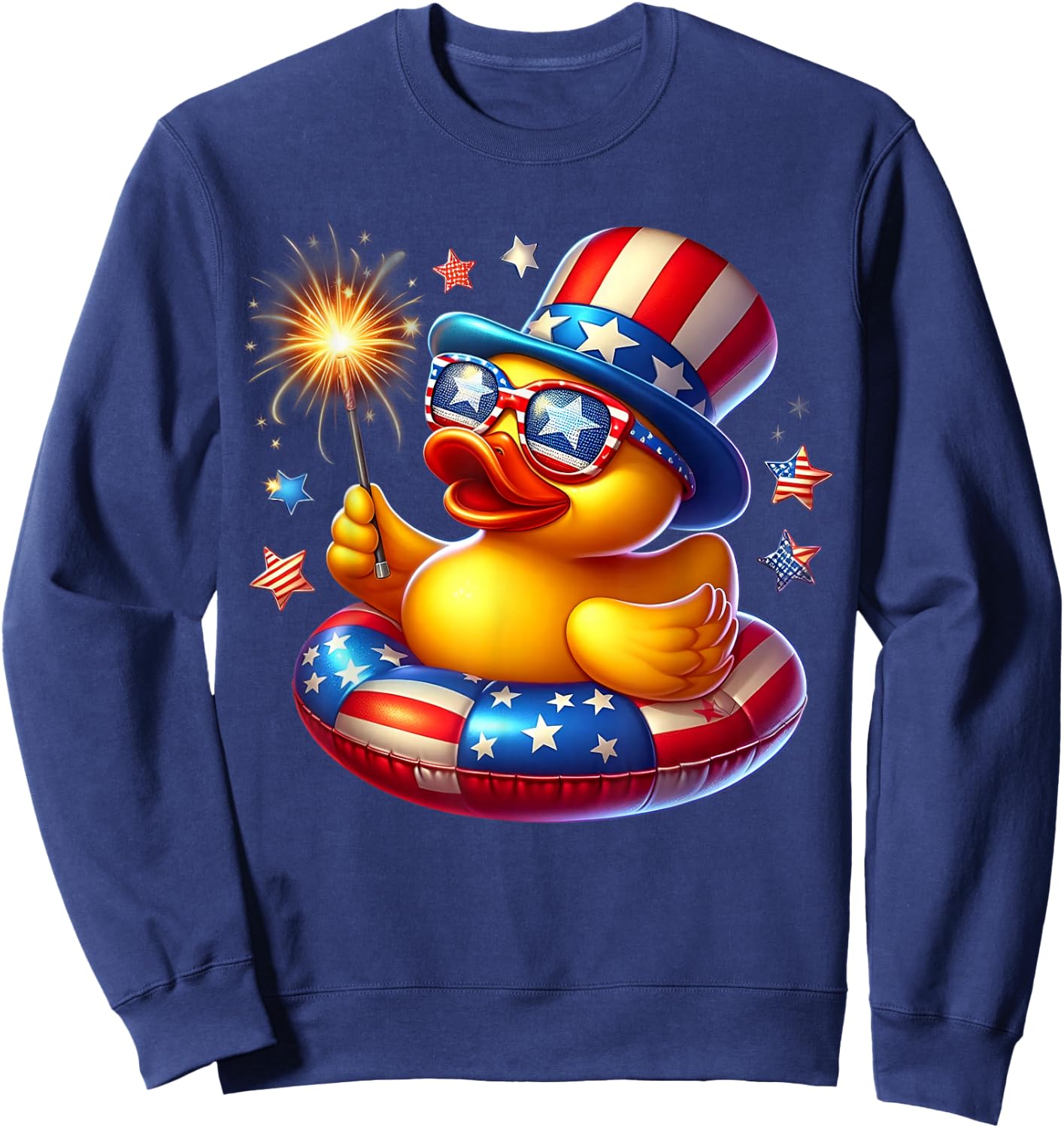 Cool Rubber Duck Duckie American Flag 4th of July Patriotic Sweatshirt - Sweatshirt | Navy