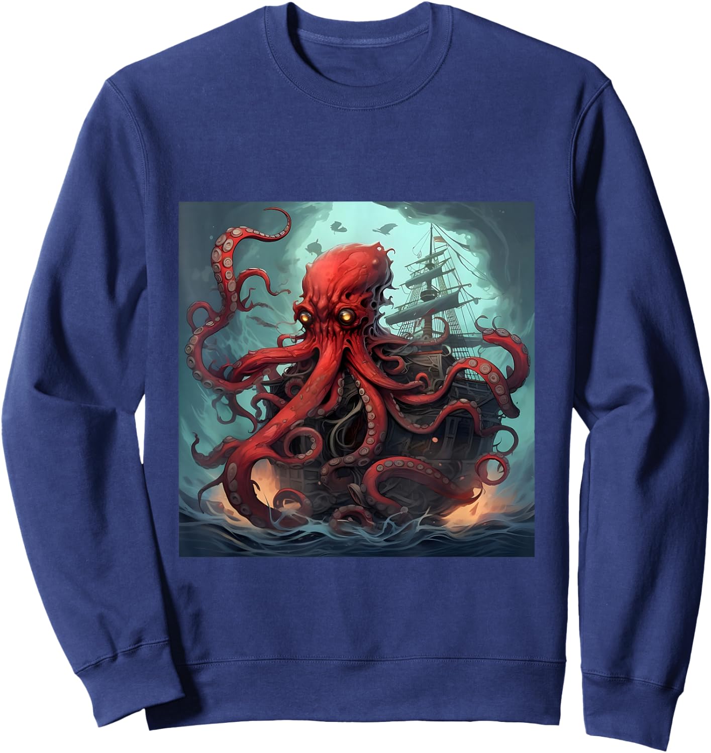 Kraken Pirate Ship Giant Octopus Ocean T Shirt Sweatshirt - Sweatshirt | Navy
