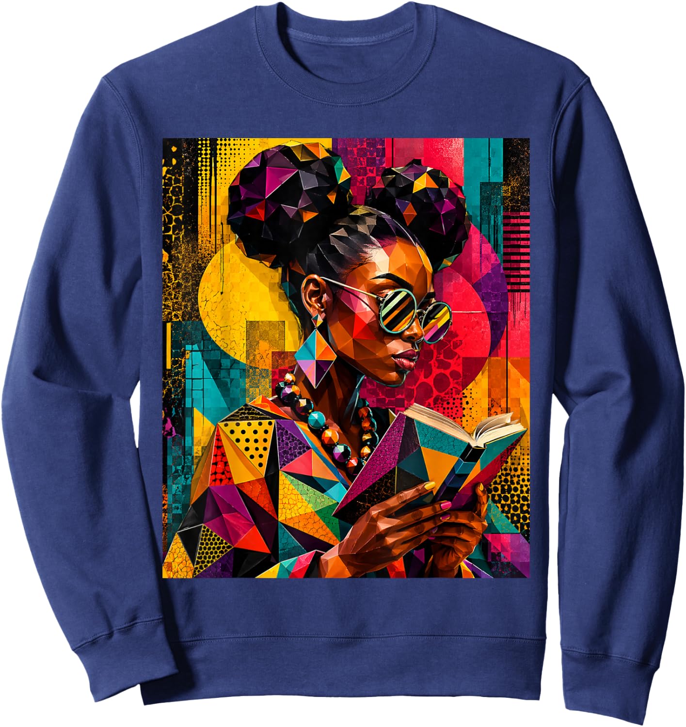 Black History Educated Geometric Women Reading Book Melanin Sweatshirt - Sweatshirt | Navy