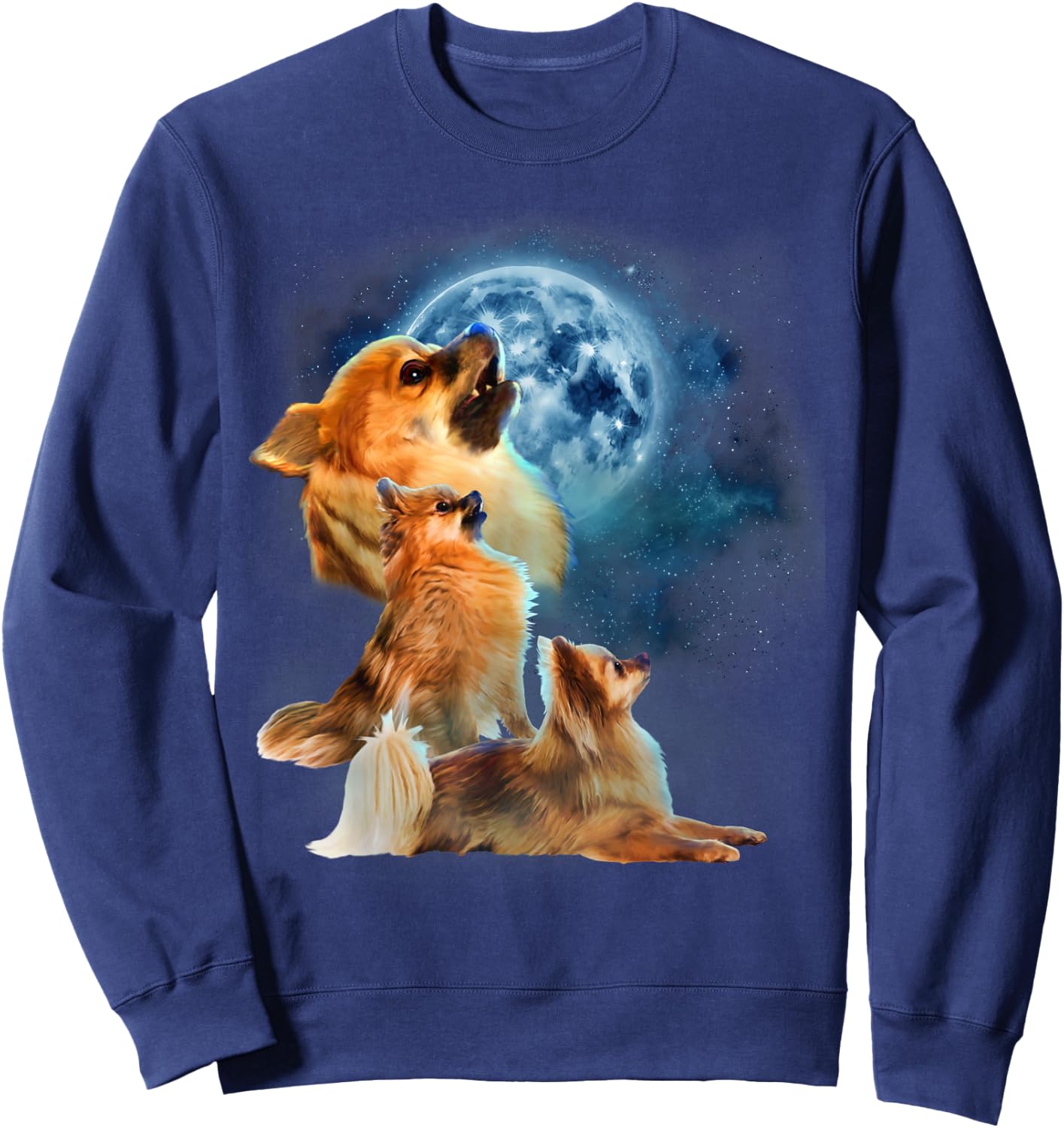 Funny Pomeranian Shirt - Pomeranian Howling at the Moon Sweatshirt - Sweatshirt | Navy