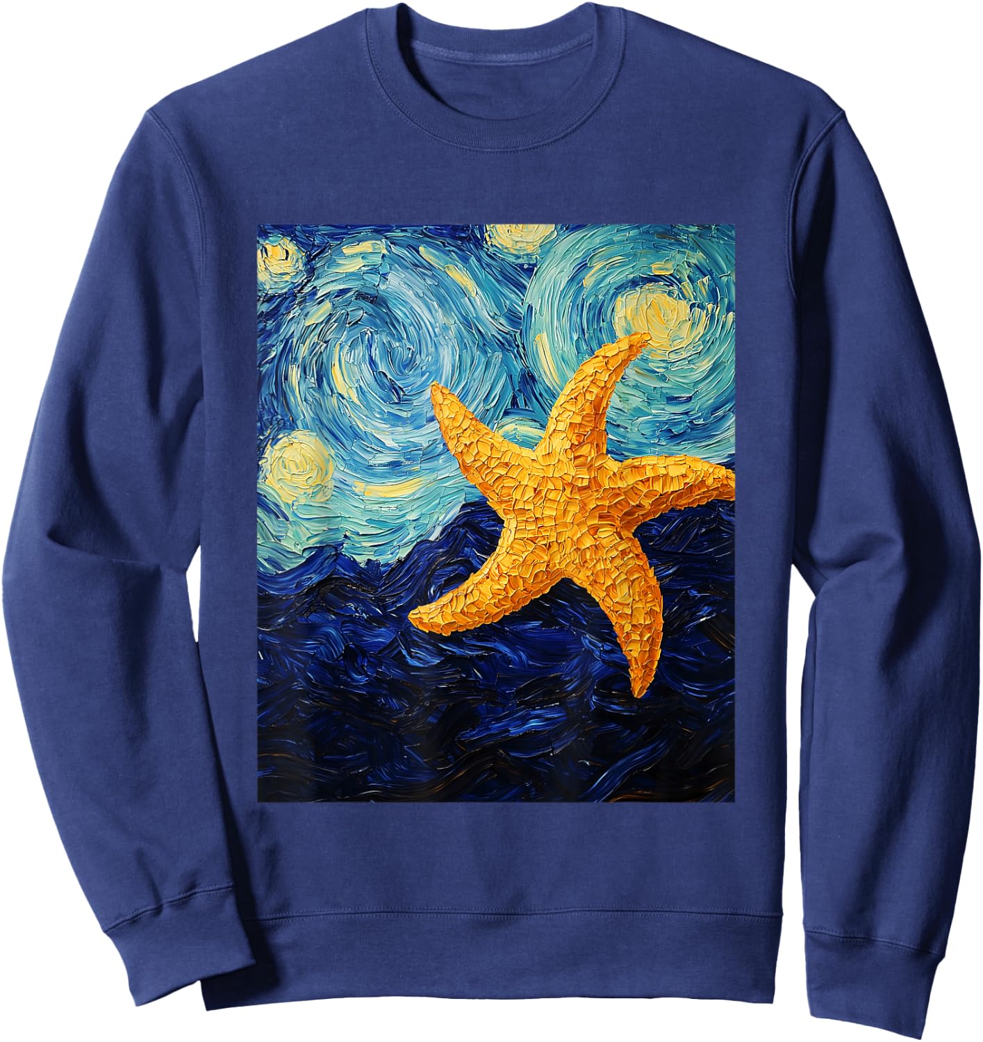Cute Starfish Aquarist - Van Gogh Style - Starry Night Sweatshirt - Sweatshirt | Navy
