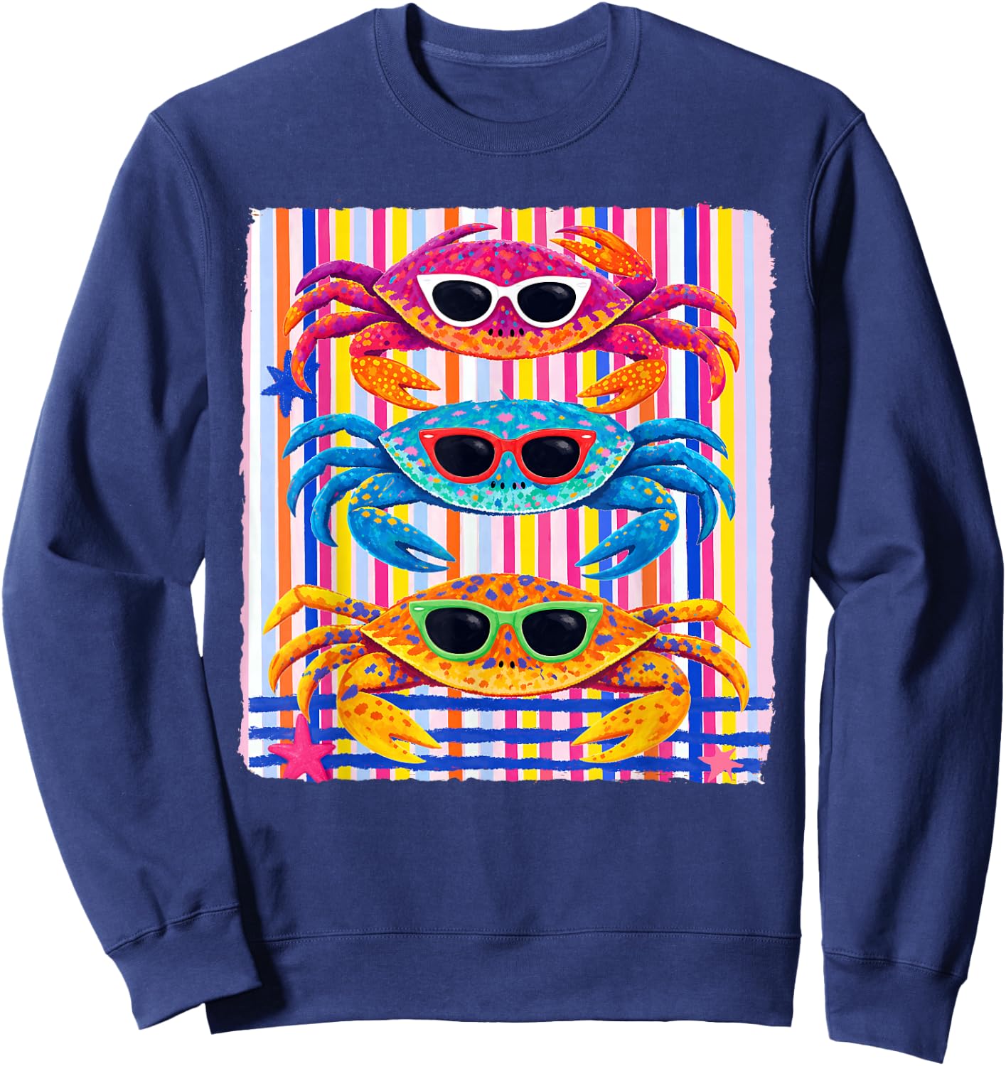 Crabby Crab Sunglasses Summer Hawaii Beach Vacation Ocean Sweatshirt - Sweatshirt | Navy