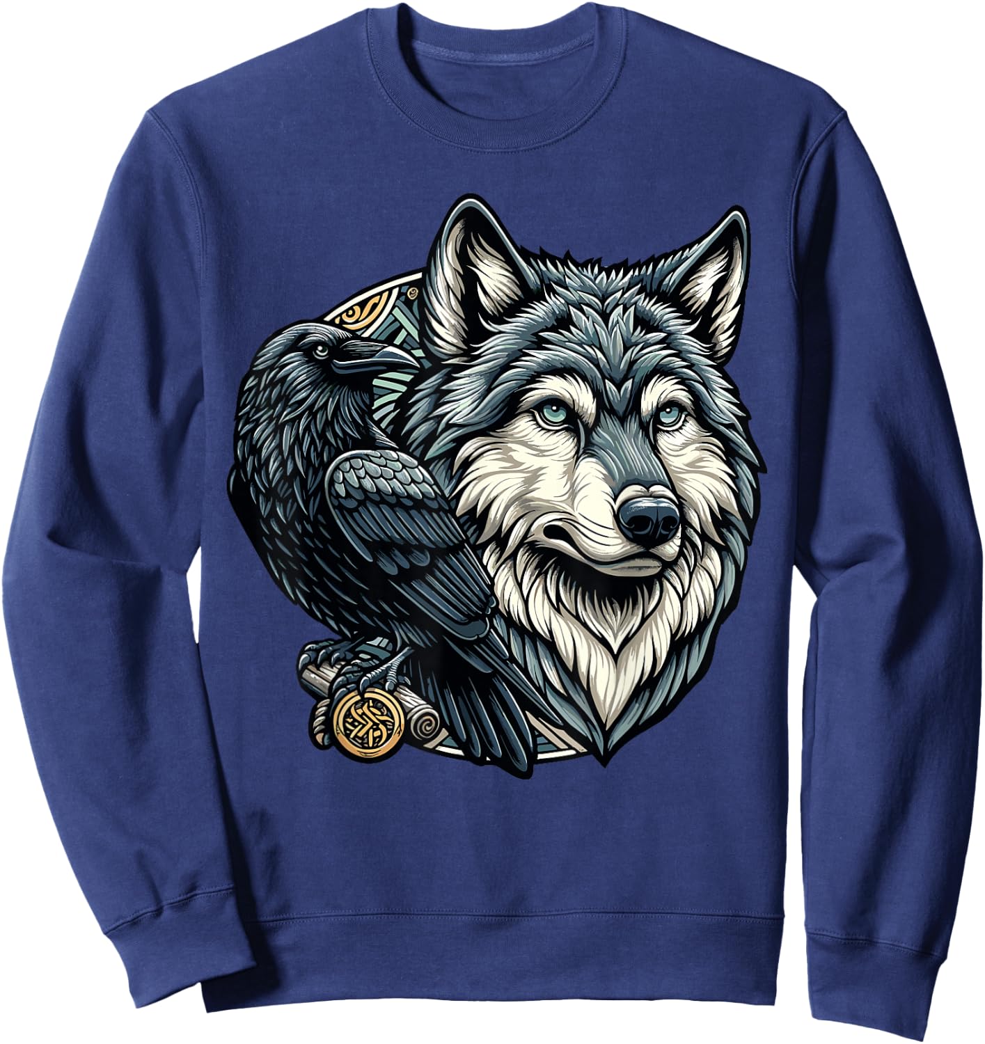 Wolf and Raven Design - Viking Symbol Nordic Mythology Sweatshirt - Sweatshirt | Navy