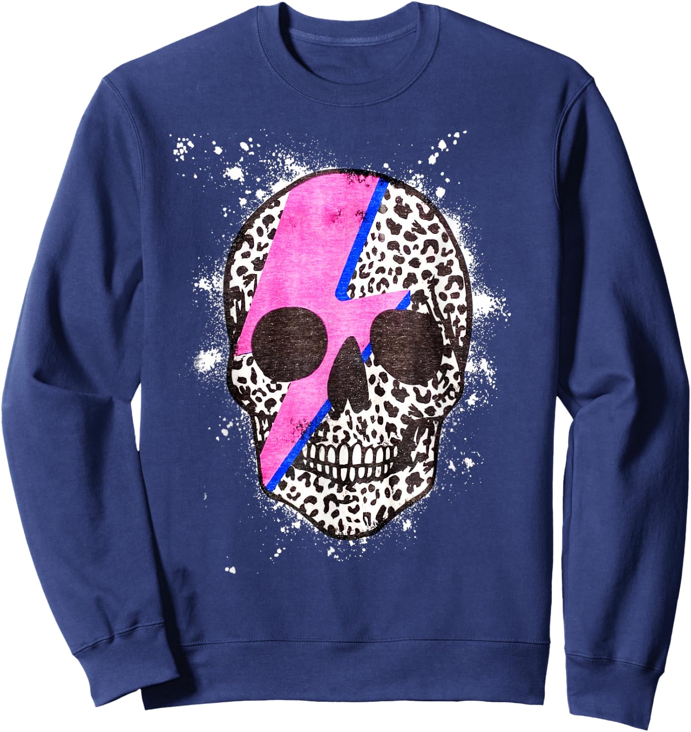 Leopard Skull Graphic Men Women Cheetah Animal Bleach Sweatshirt - Sweatshirt | Navy