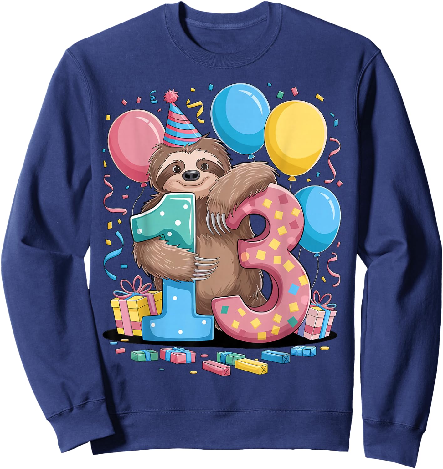 Sloth 13th birthday boy girl 13 years old thirteenth Sloth Sweatshirt - Sweatshirt | Navy