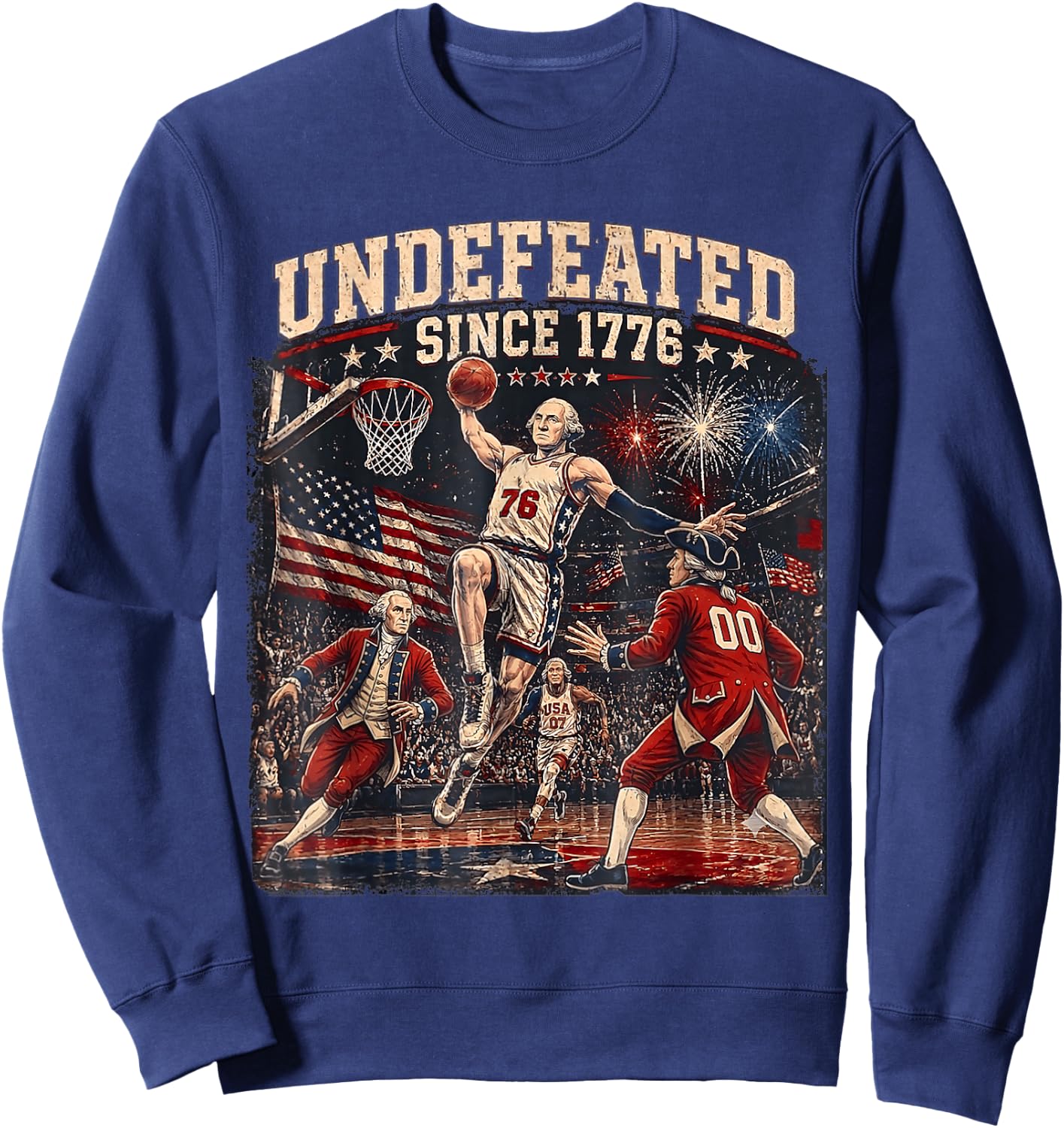Undefeated Since 1776 2026 Vintage 4th of July Basketball Sweatshirt - Sweatshirt | Navy