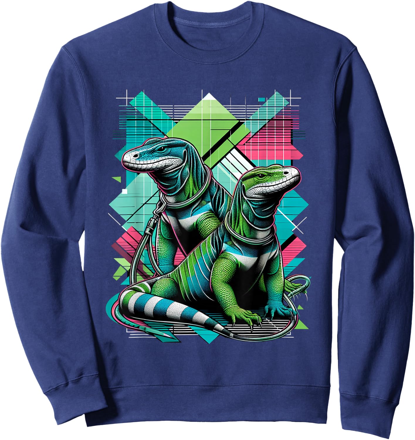 Monitor Lizards on a Leash | Cool Graphic Reptile Sweatshirt - Sweatshirt | Navy
