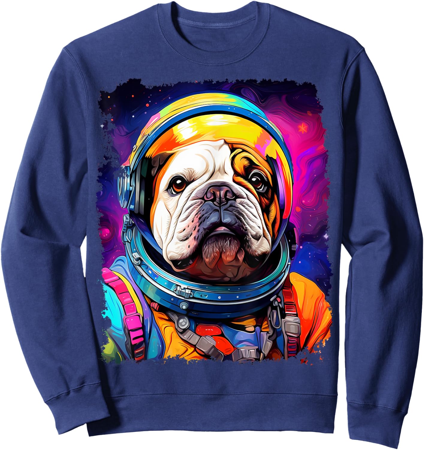 Pop Art Dog English Bulldog Space Astronaut Women Kids Sweatshirt - Sweatshirt | Navy