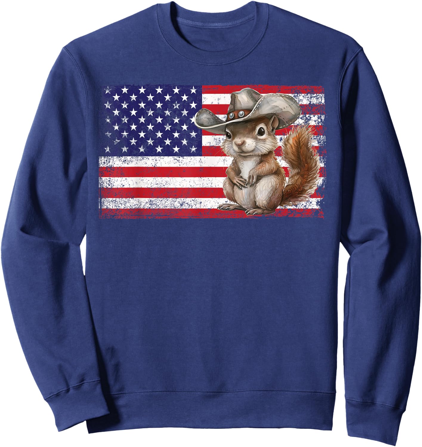 Patriotic Squirrel American Flag USA 4th Of July Sweatshirt - Sweatshirt | Navy