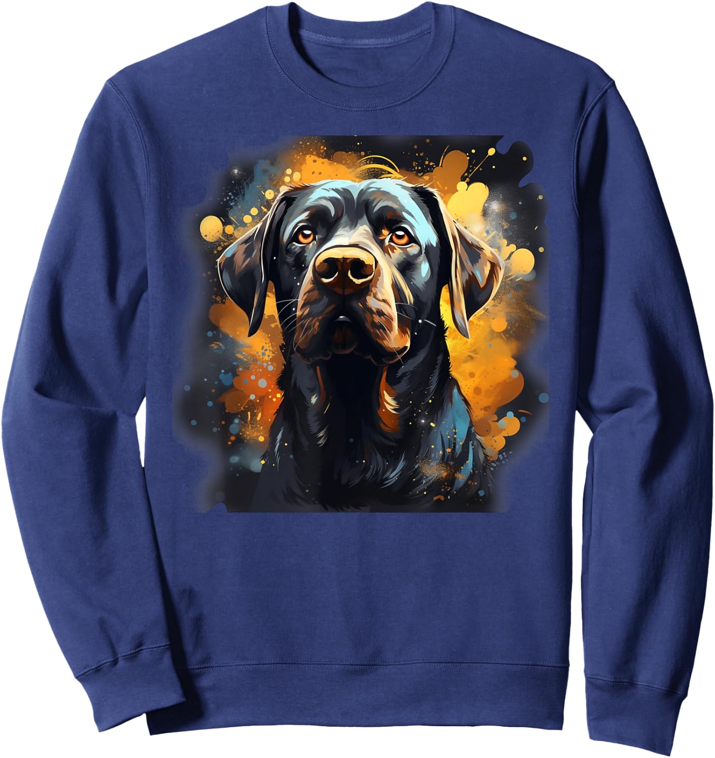 Black Lab Mastiff Mix Dog Colorful Orange Blue Splatter Women Sweatshirt - Sweatshirt | Navy