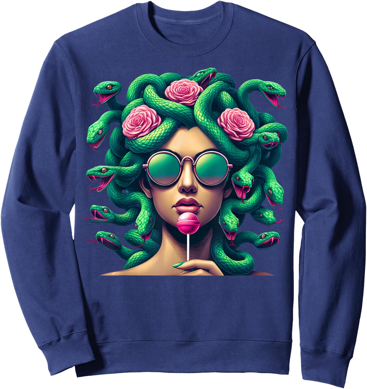 Medusa Snakes Sunglasses Roses Lollipop Sweatshirt - Sweatshirt | Navy