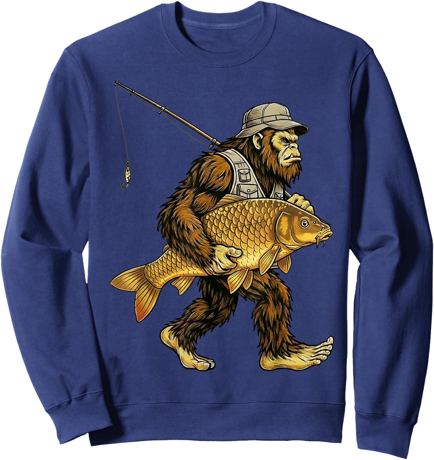Carp Bigfoot Fisherman River Fishing Sasquatch Sweatshirt - Sweatshirt | Navy