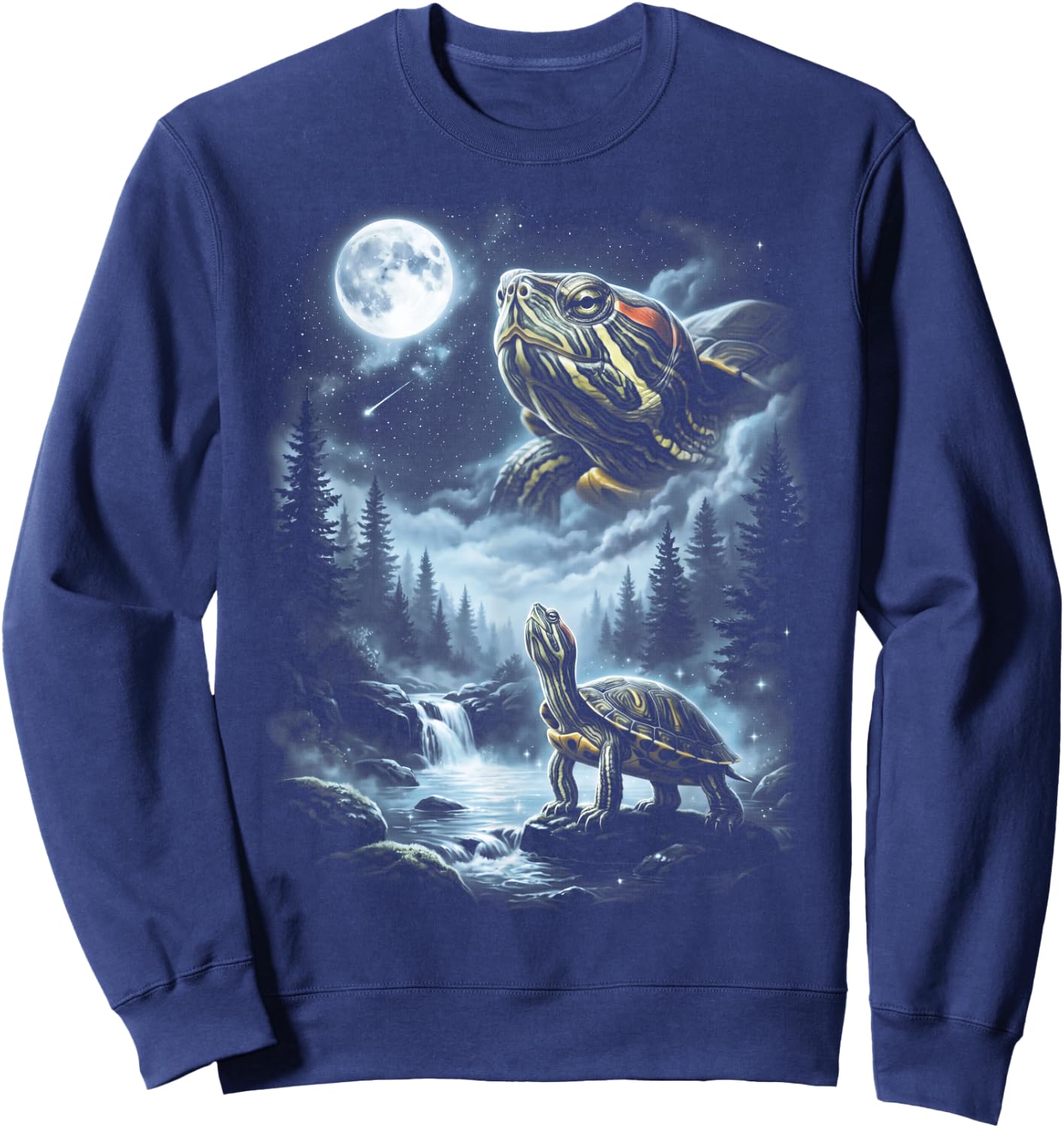 Red Eared Slider Turtle Howling at Moon 90's Retro Sweatshirt - Sweatshirt | Navy