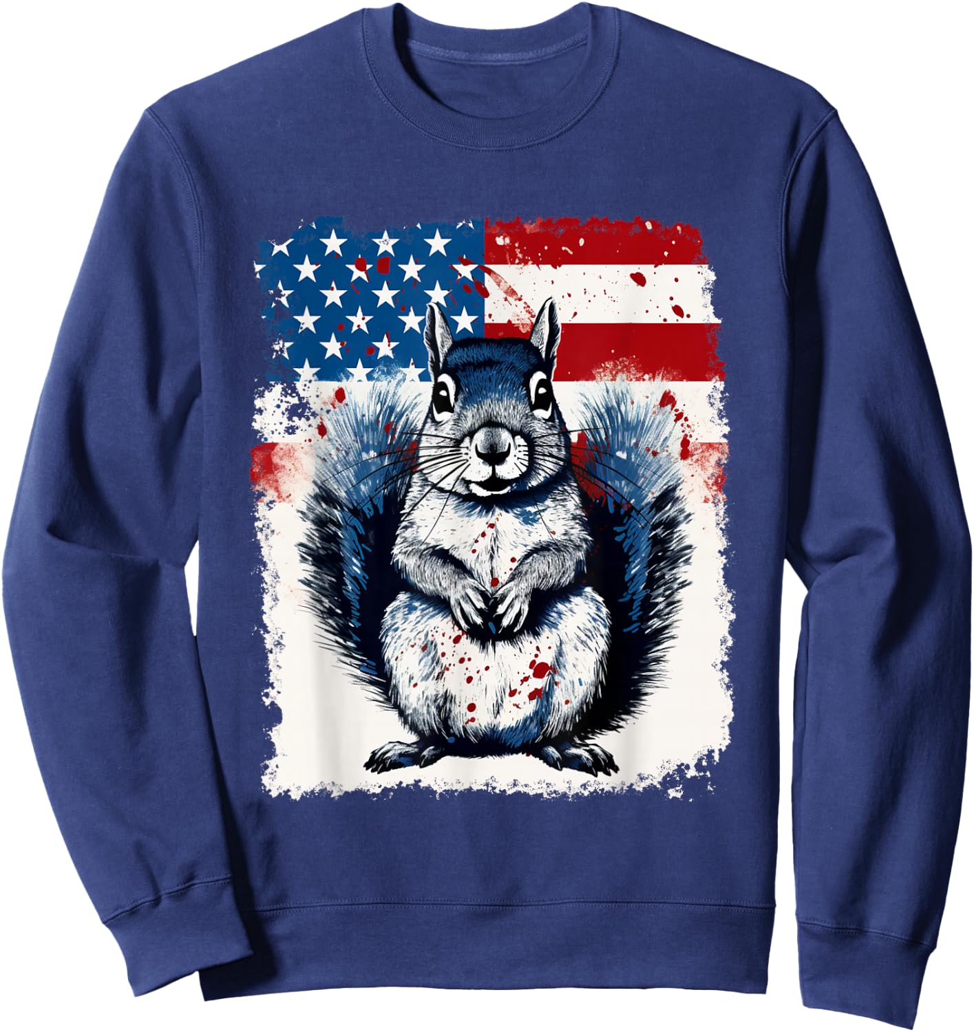 Pop Art Vintage Zoo Farm Animal Squirrel USA Flag Sweatshirt - Sweatshirt | Navy
