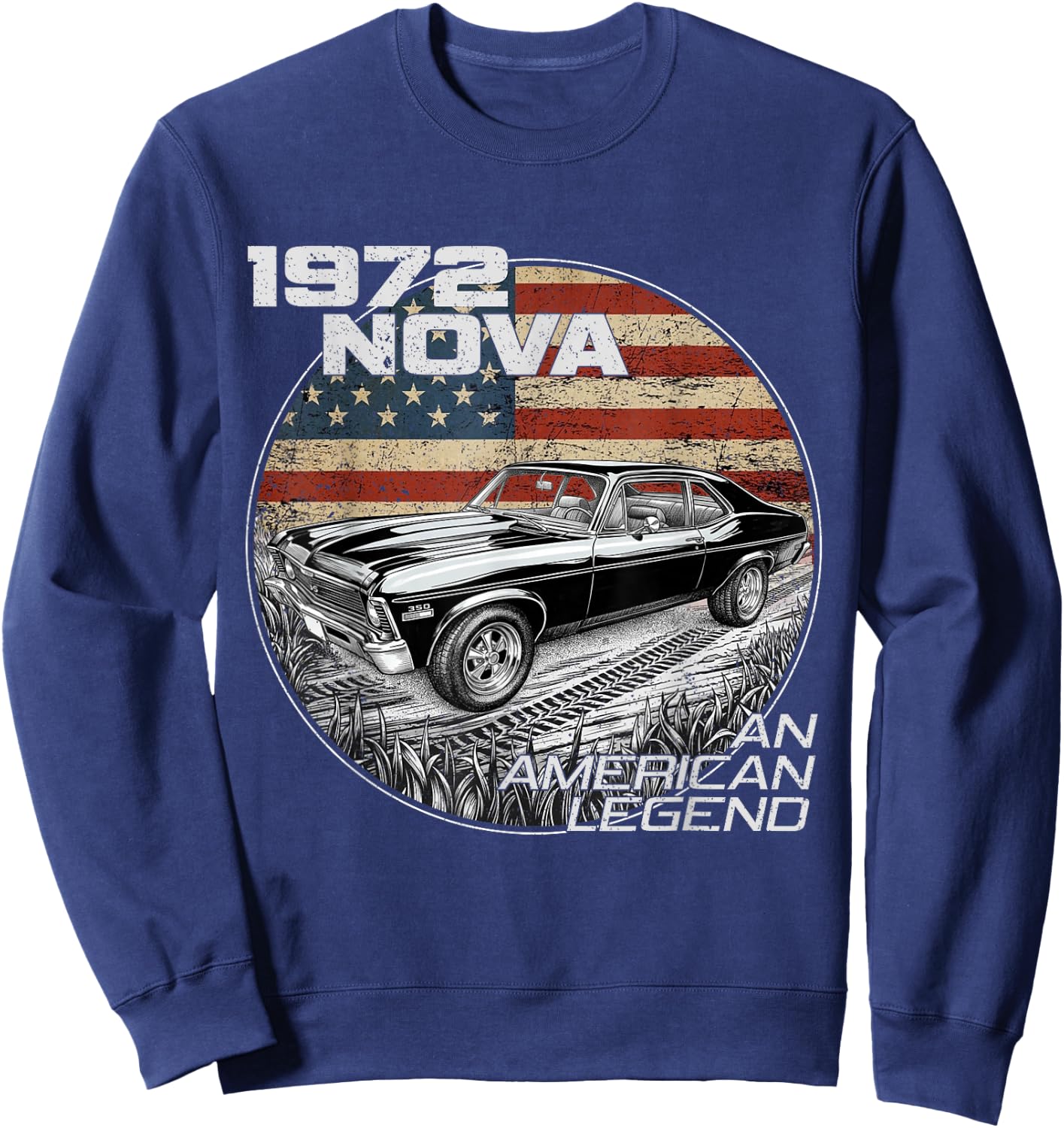 1972 72 Nova Silhouette Muscle Car American Flag Sweatshirt - Sweatshirt | Navy