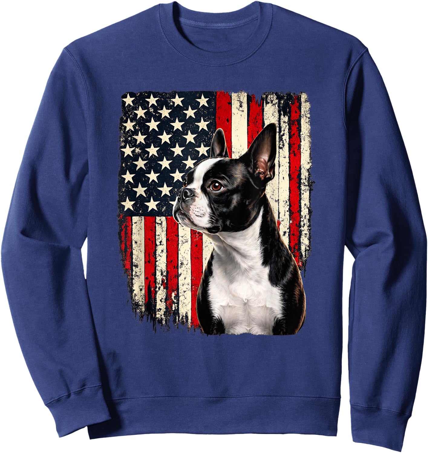 USA 4th July American Flag Boston Terrier Lover Sweatshirt - Sweatshirt | Navy