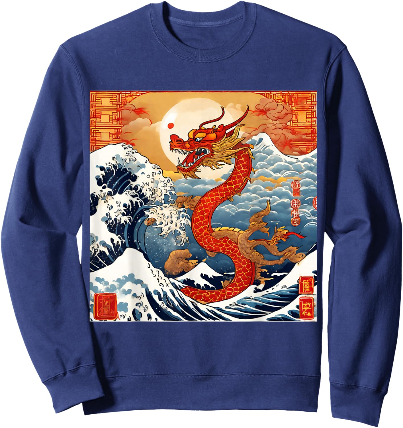 The year of the Dragon 2024 Great wave Chinese New year Sweatshirt - Sweatshirt | Navy