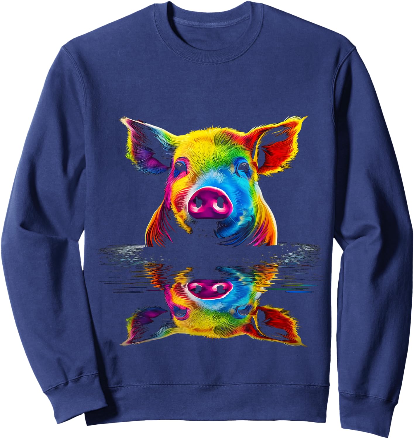 Pig Colorful Animal Art Illustration Graphic Pig Sweatshirt - Sweatshirt | Navy