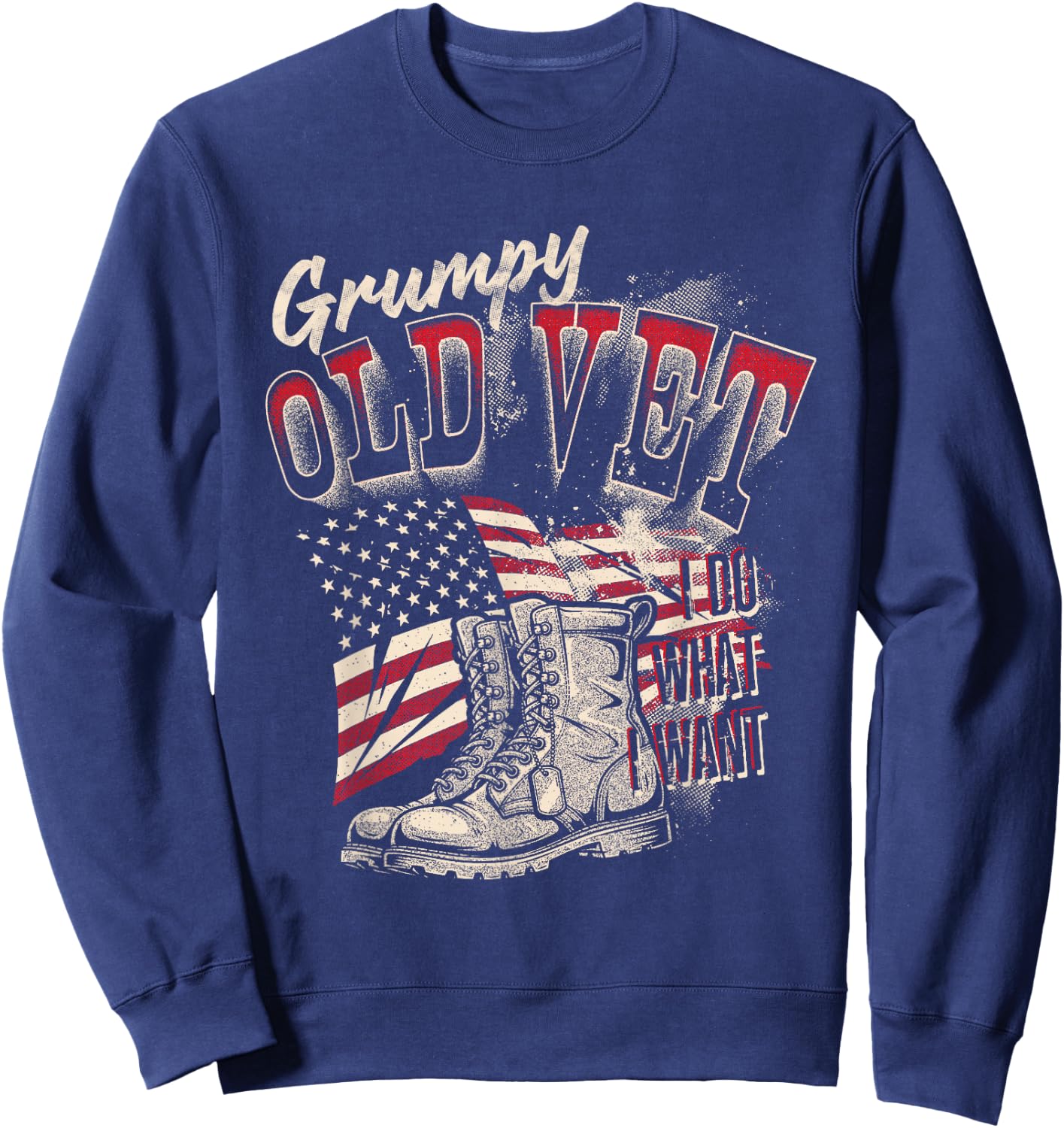 Military Grumpy Old Vet Funny Veteran American Flag Design Sweatshirt - Sweatshirt | Navy