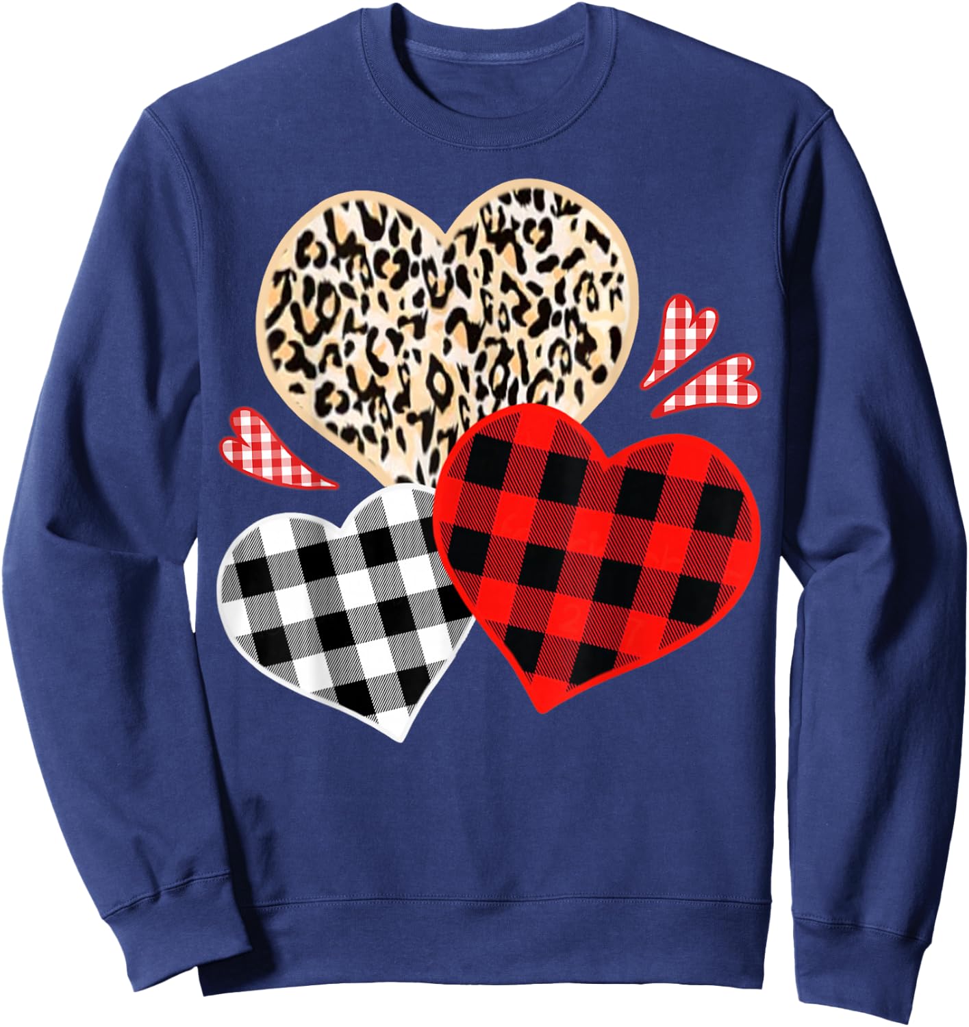 Girls Valentine's Shirts Hearts Love Leopard Red Plaid Sweatshirt - Sweatshirt | Navy