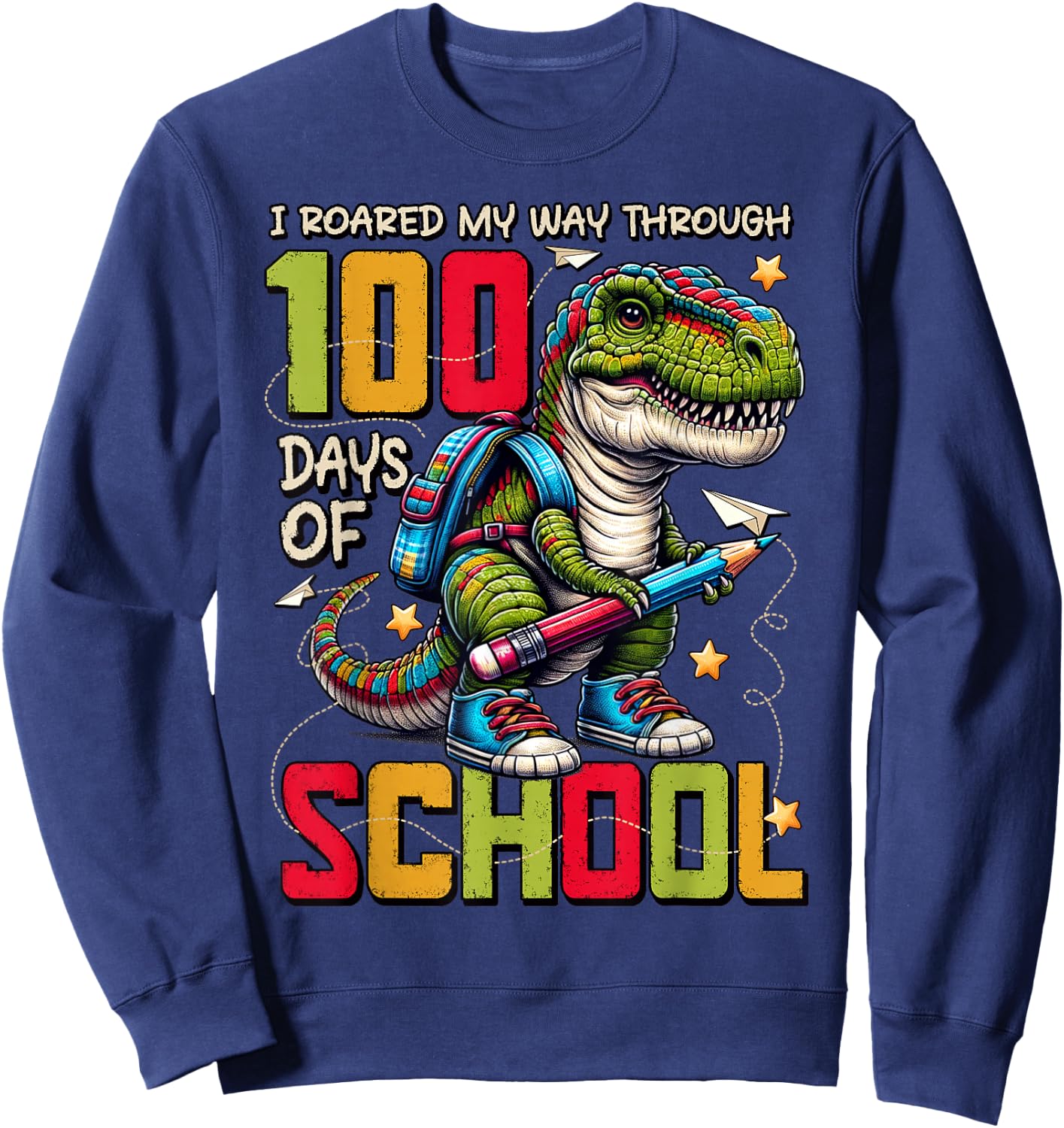 100 Days of School Trex 100 Days Smarter 100th Day of School Sweatshirt - Sweatshirt | Navy