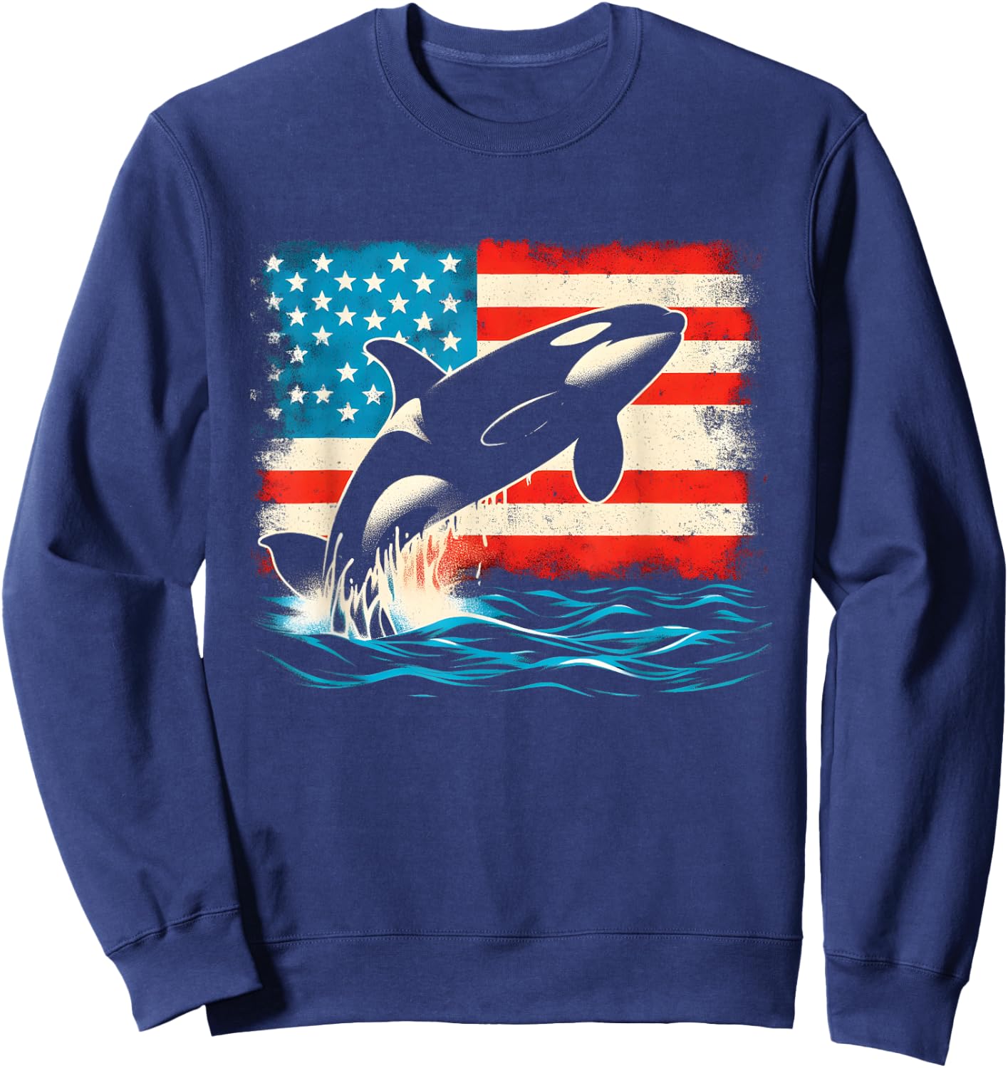 Orca American Flag - Patriotic USA Ocean Orca Whale Lover Sweatshirt - Sweatshirt | Navy