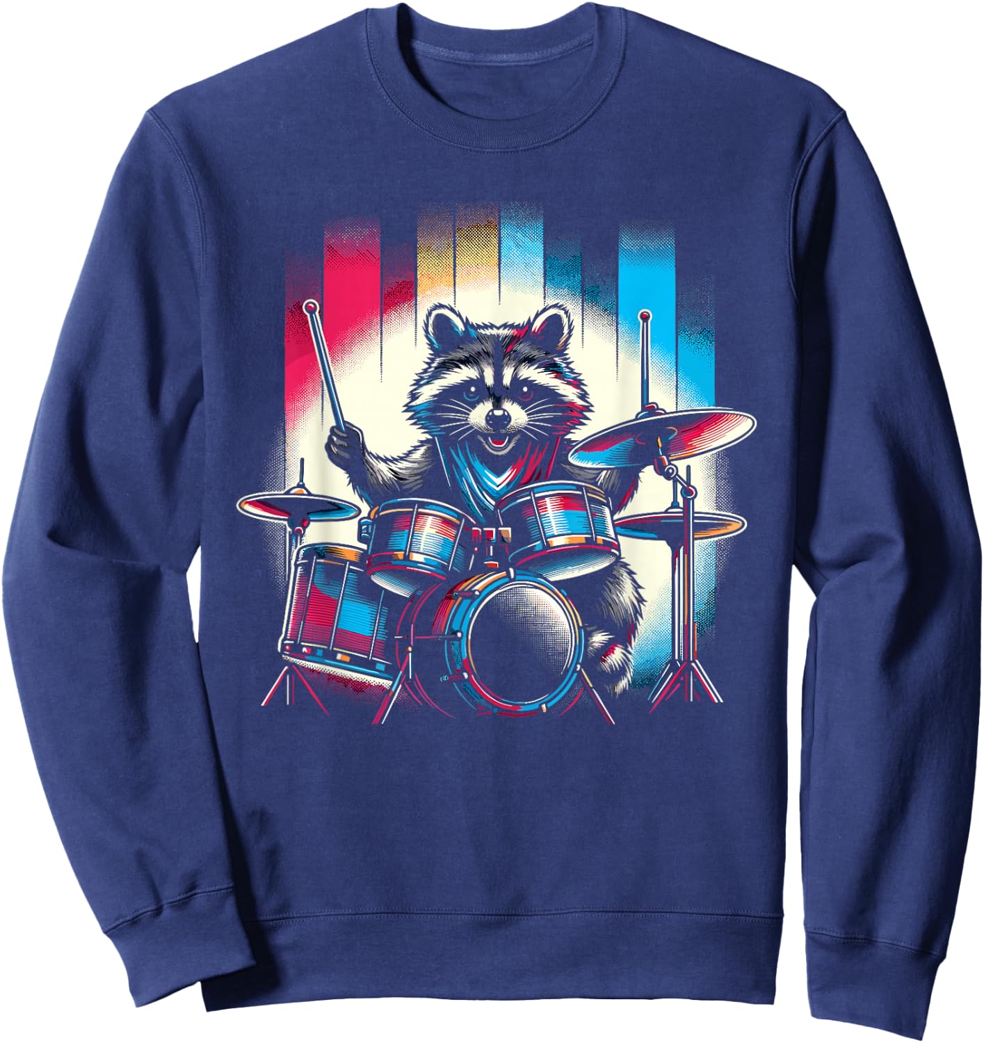 Raccoon Playing Drums Teacher Drummer Novelty Funny Drummer , black Sweatshirt - Sweatshirt | Navy