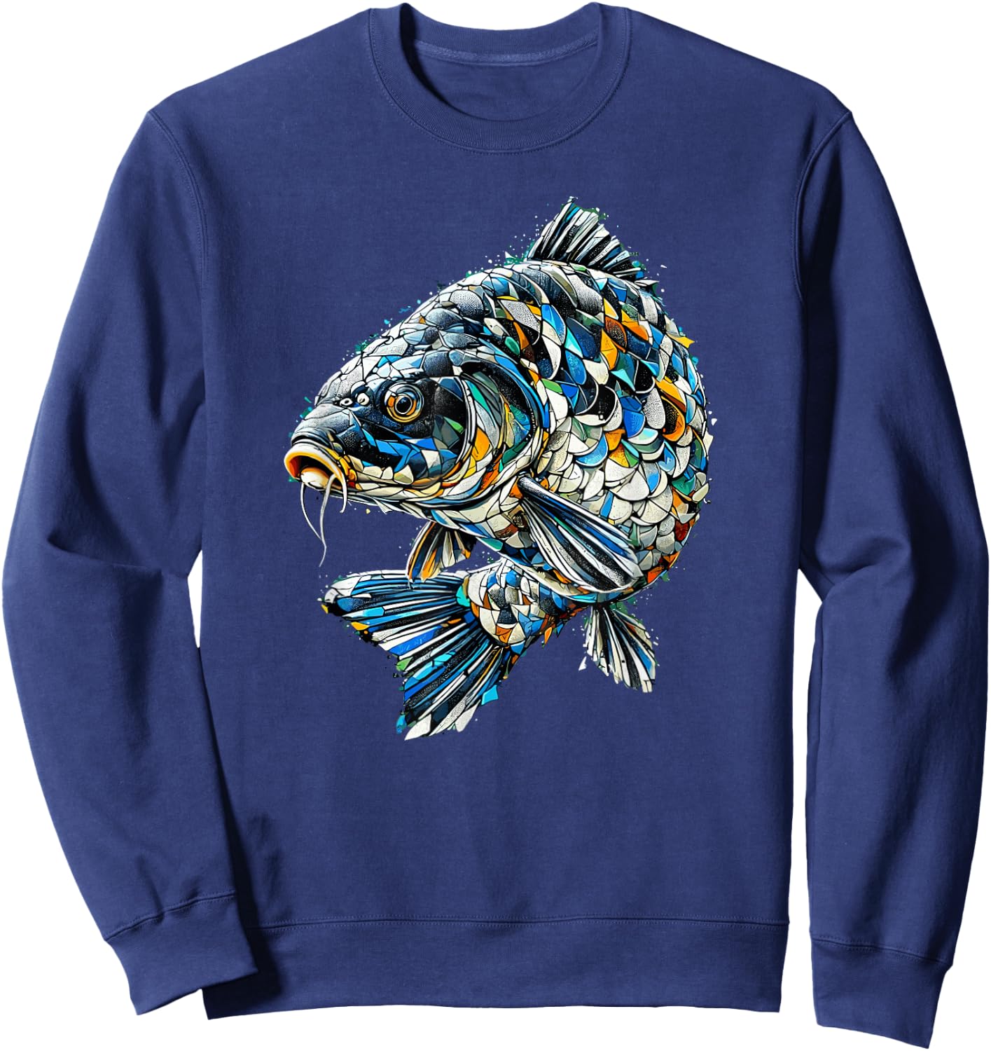 Polygon Art Fishing Carp Fisherman Carps , Black, S Sweatshirt - Sweatshirt | Navy