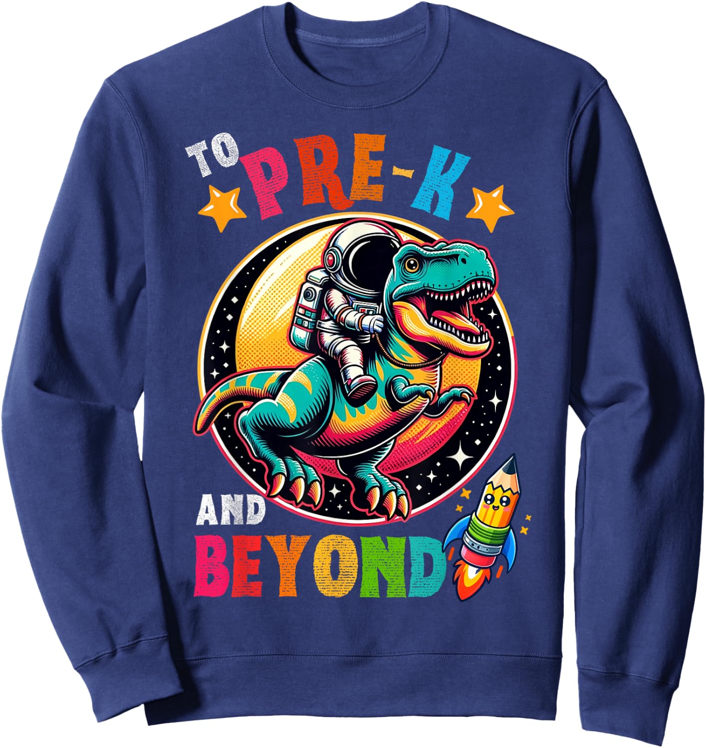 Astronaut Dinosaur boys First day back to School Pre-k Kids Sweatshirt - Sweatshirt | Navy