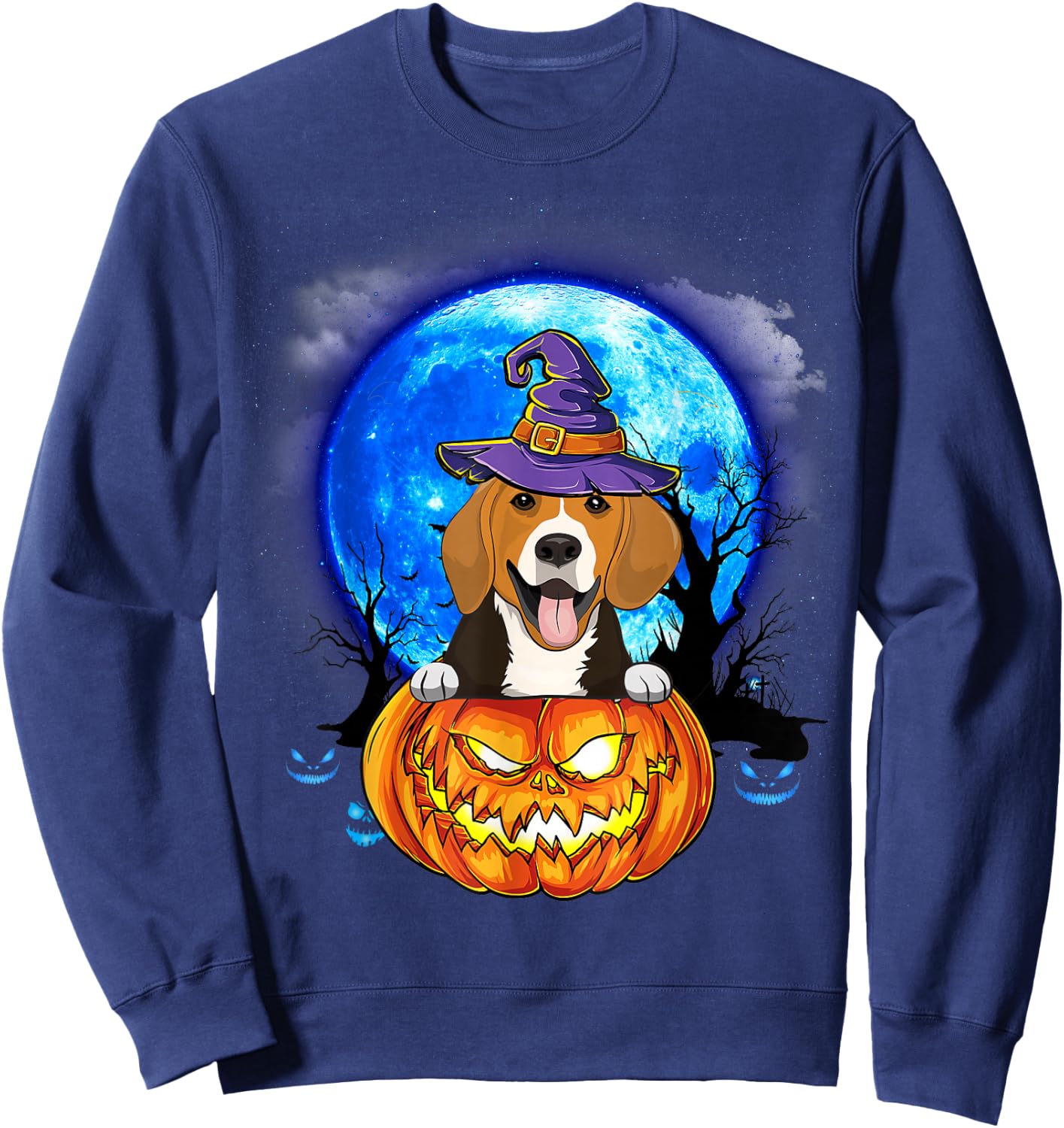 Beagle Witch Moon Pumpkin Scary Halloween Dog Lovers Sweatshirt - Sweatshirt | Navy