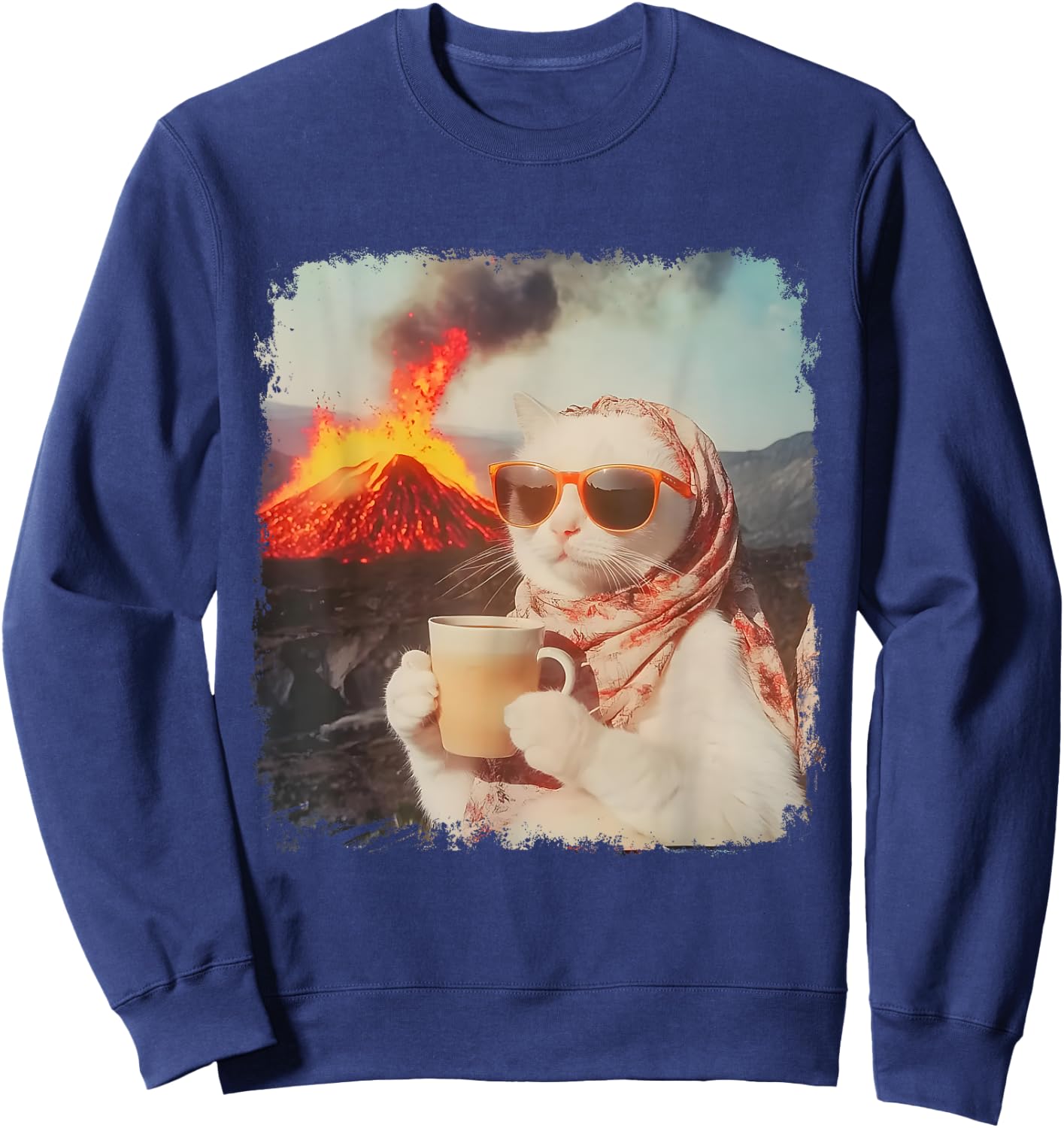 Meme I'm Just A Chill Cat Cool Cat With Coffee By Volcano Sweatshirt - Sweatshirt | Navy