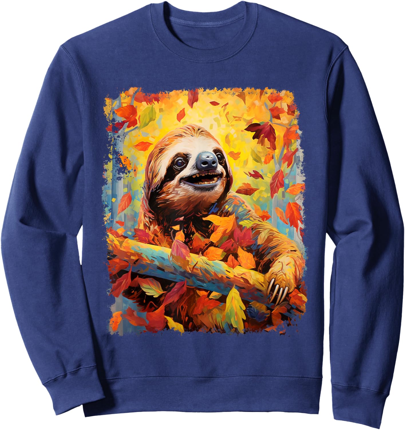 Sloth Fall Leaves Season Fashion Clothes Color Sweatshirt - Sweatshirt | Navy