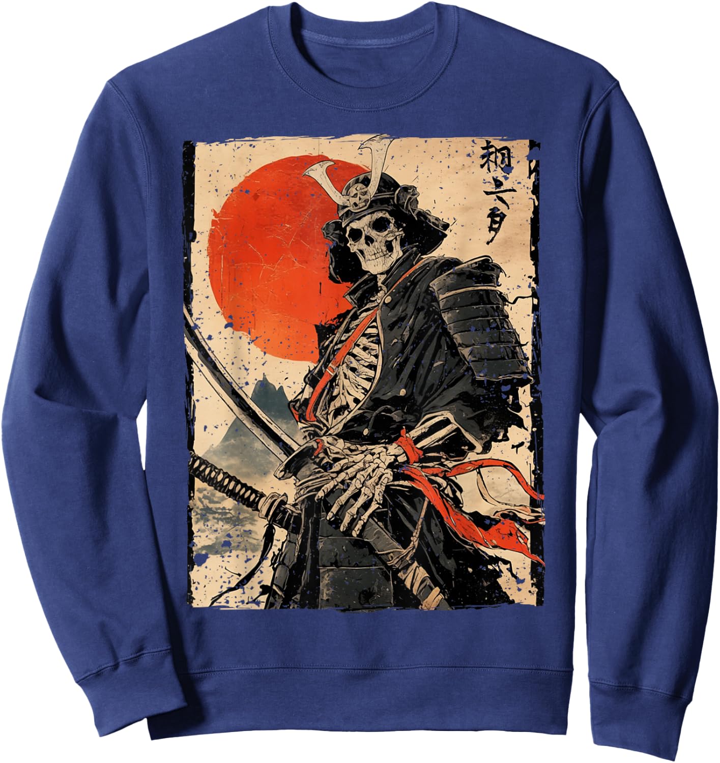 Japan Samurai Krieger Skelett Ukiyo Tinte Kunstwerk Samurai Sweatshirt - Sweatshirt | Navy