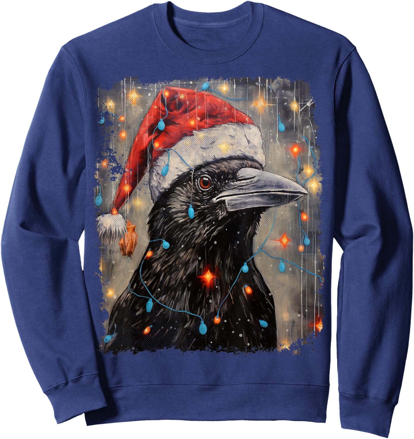 Vintage Crow Raven Bird Christmas Sweatshirt - Sweatshirt | Navy