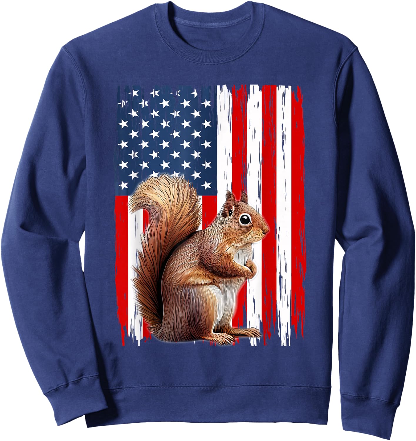 Patriotic Squirrel USA Flag American 4th Of July Men Women Sweatshirt - Sweatshirt | Navy