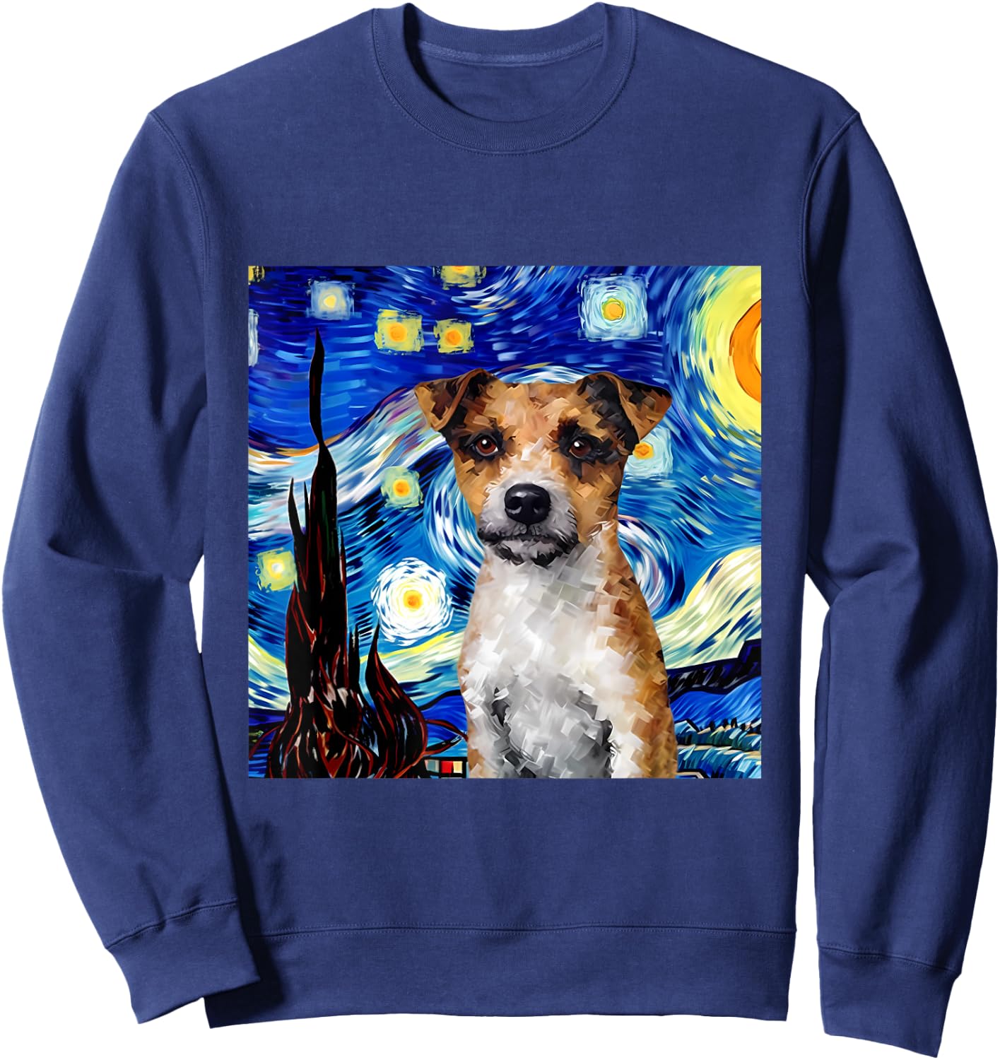 Jack Russell Terrier Starry Night Dog Painting Sweatshirt - Sweatshirt | Navy