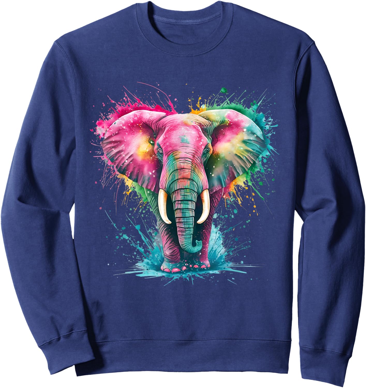 Elephant Men's Women's Colourful Watercolour Elephant , black Sweatshirt - Sweatshirt | Navy