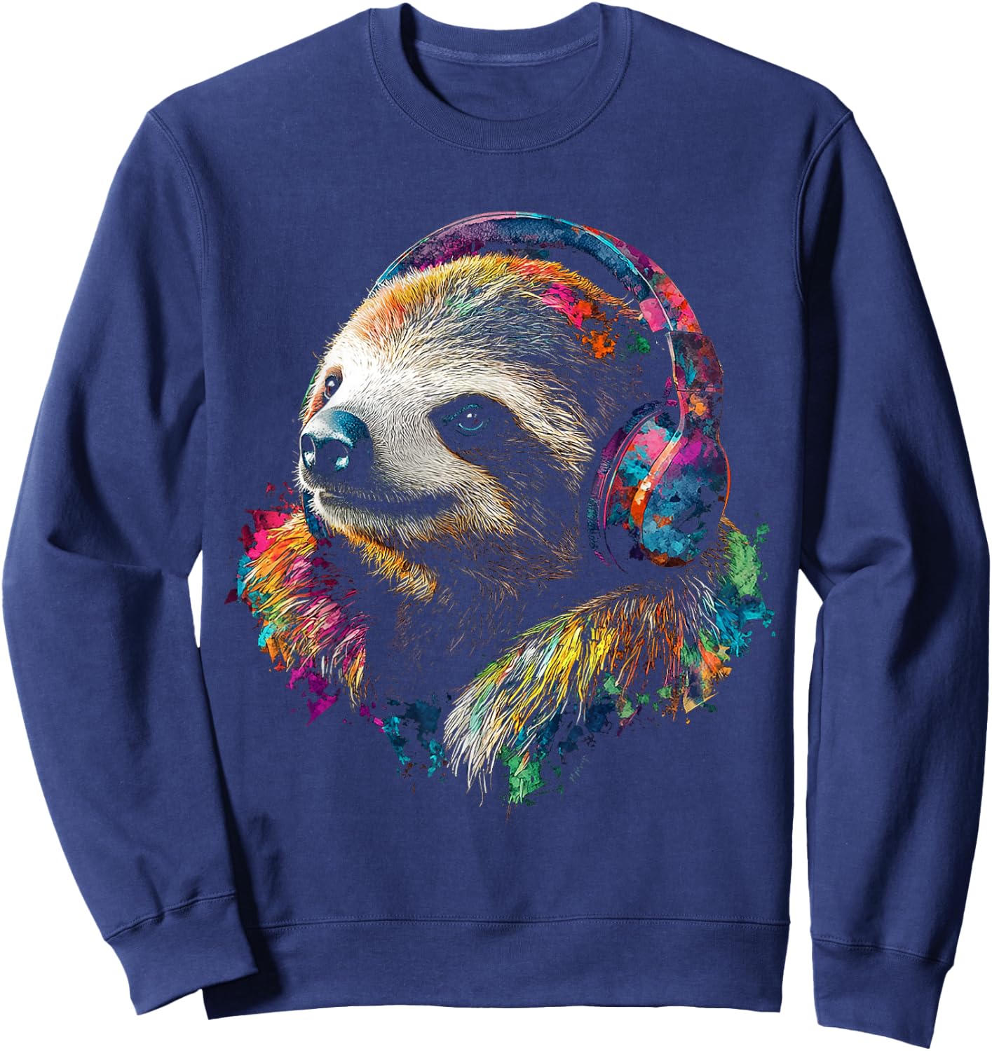 Headphones with Sloth Pattern , Black, S Sweatshirt - Sweatshirt | Navy
