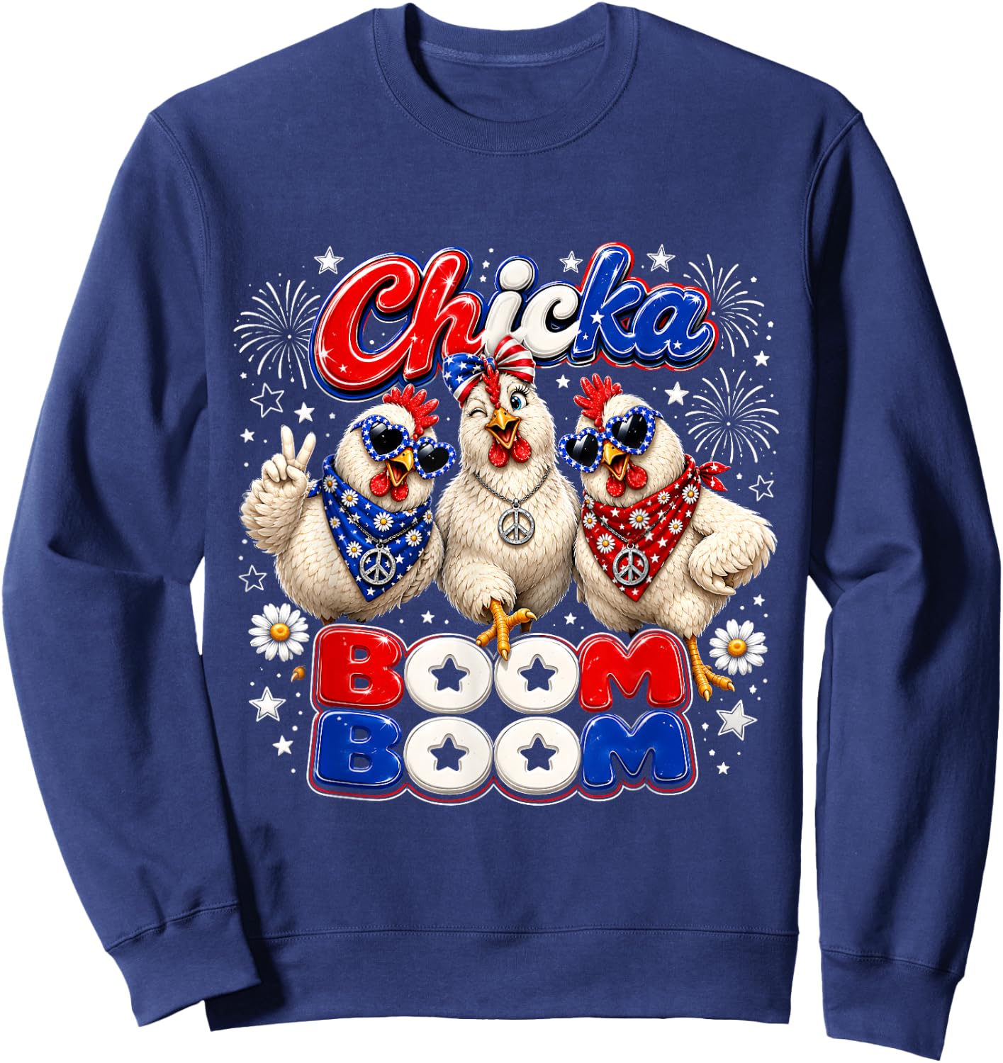 Chicka Boom Boom Cute Independence Day Chicken Farm Girls Sweatshirt - Sweatshirt | Navy