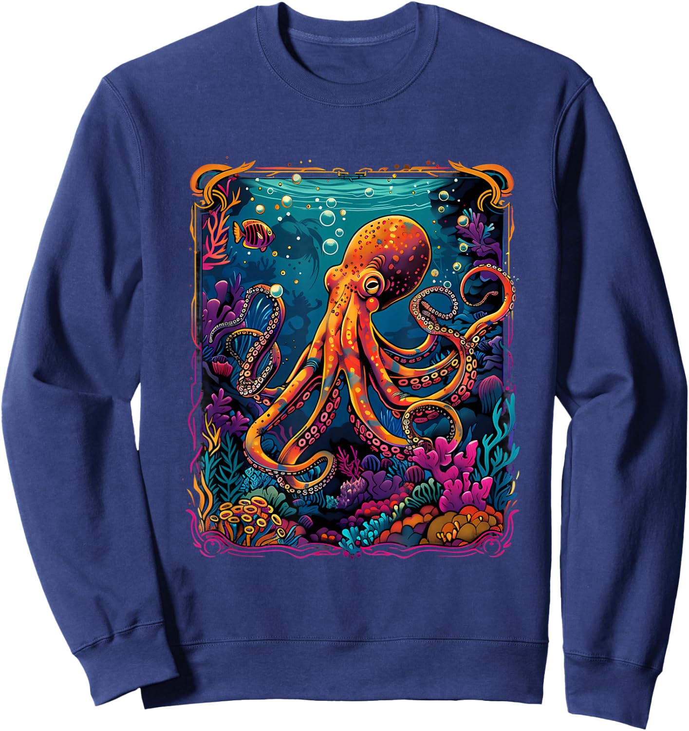 Sea Ocean Octopus Motif Artwork Sea Creature Kraken Cthulhu Sweatshirt - Sweatshirt | Navy