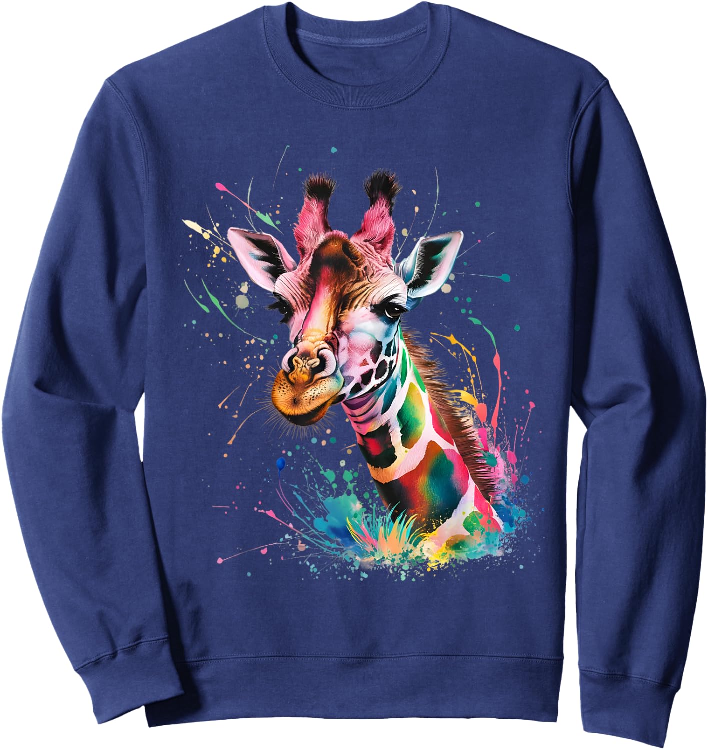 Giraffe Men Woman Colorful Watercolor Giraffe Sweatshirt - Sweatshirt | Navy