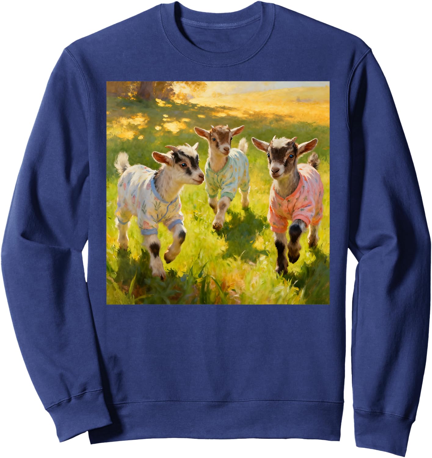 Baby Goats Wearing Pajamas Playfully Frolicking Sweatshirt - Sweatshirt | Navy