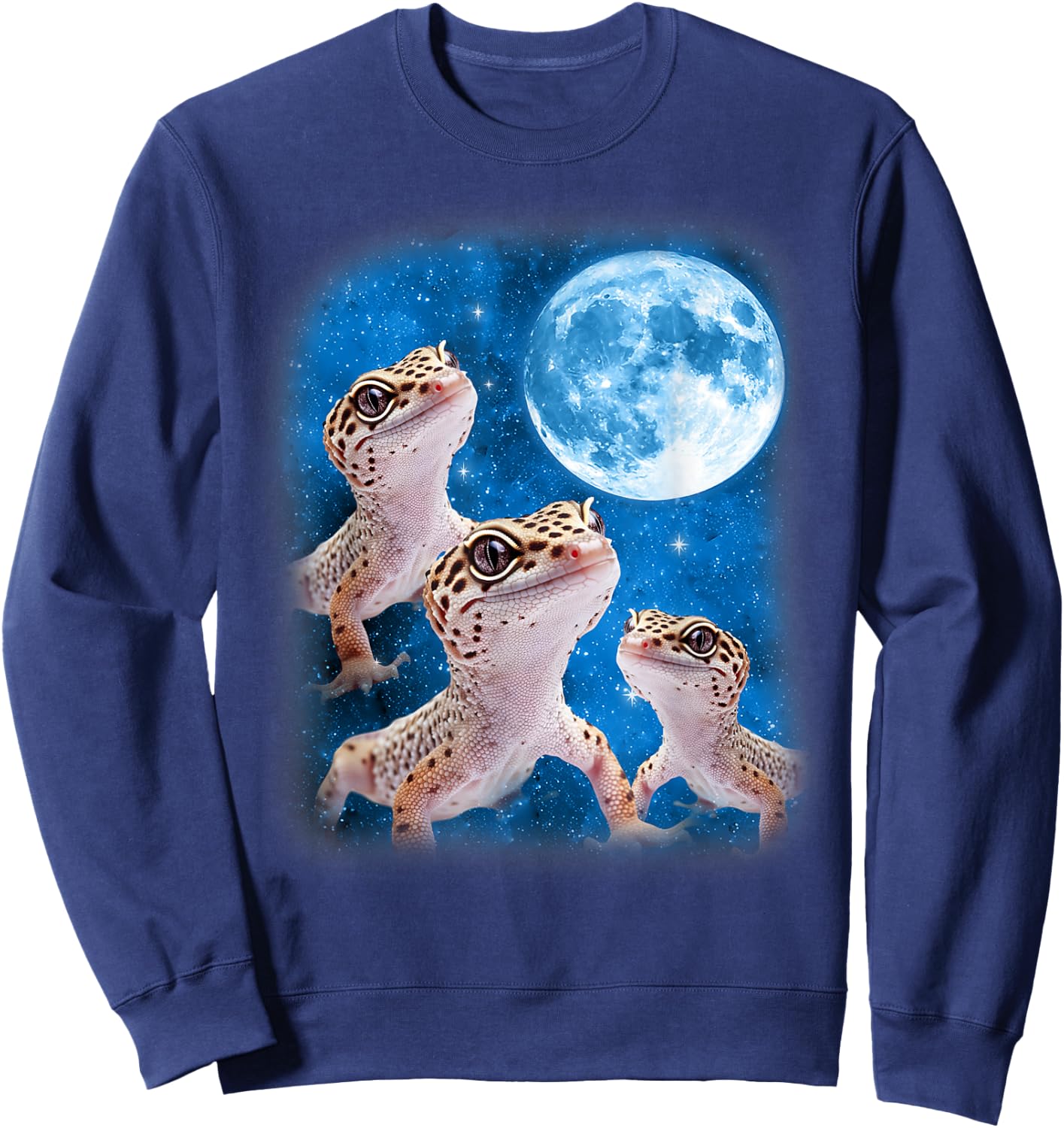 Gecko Howling At The Space Full Moon At Night Starry Sky Sweatshirt - Sweatshirt | Navy