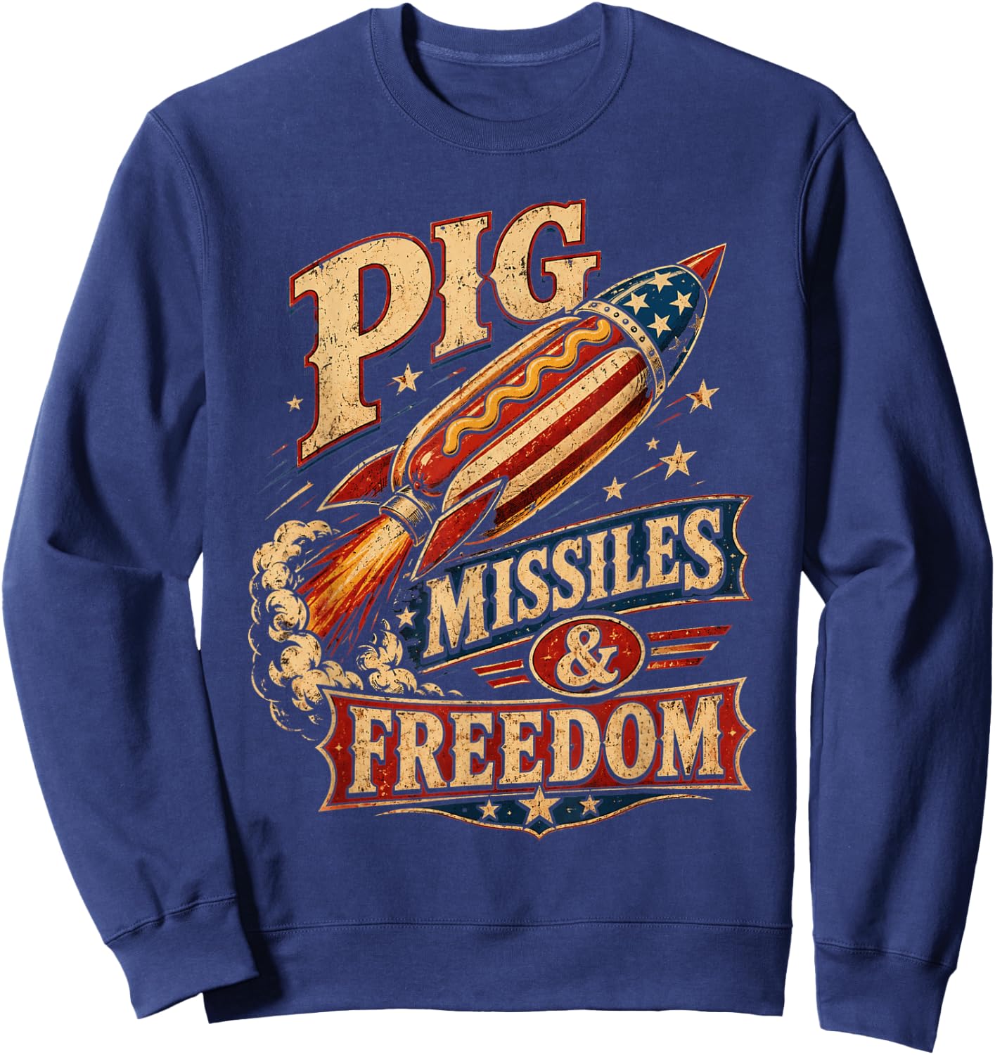 4th of July Hotdog Pig Missiles and Freedom Patriotic BBQ Sweatshirt - Sweatshirt | Navy